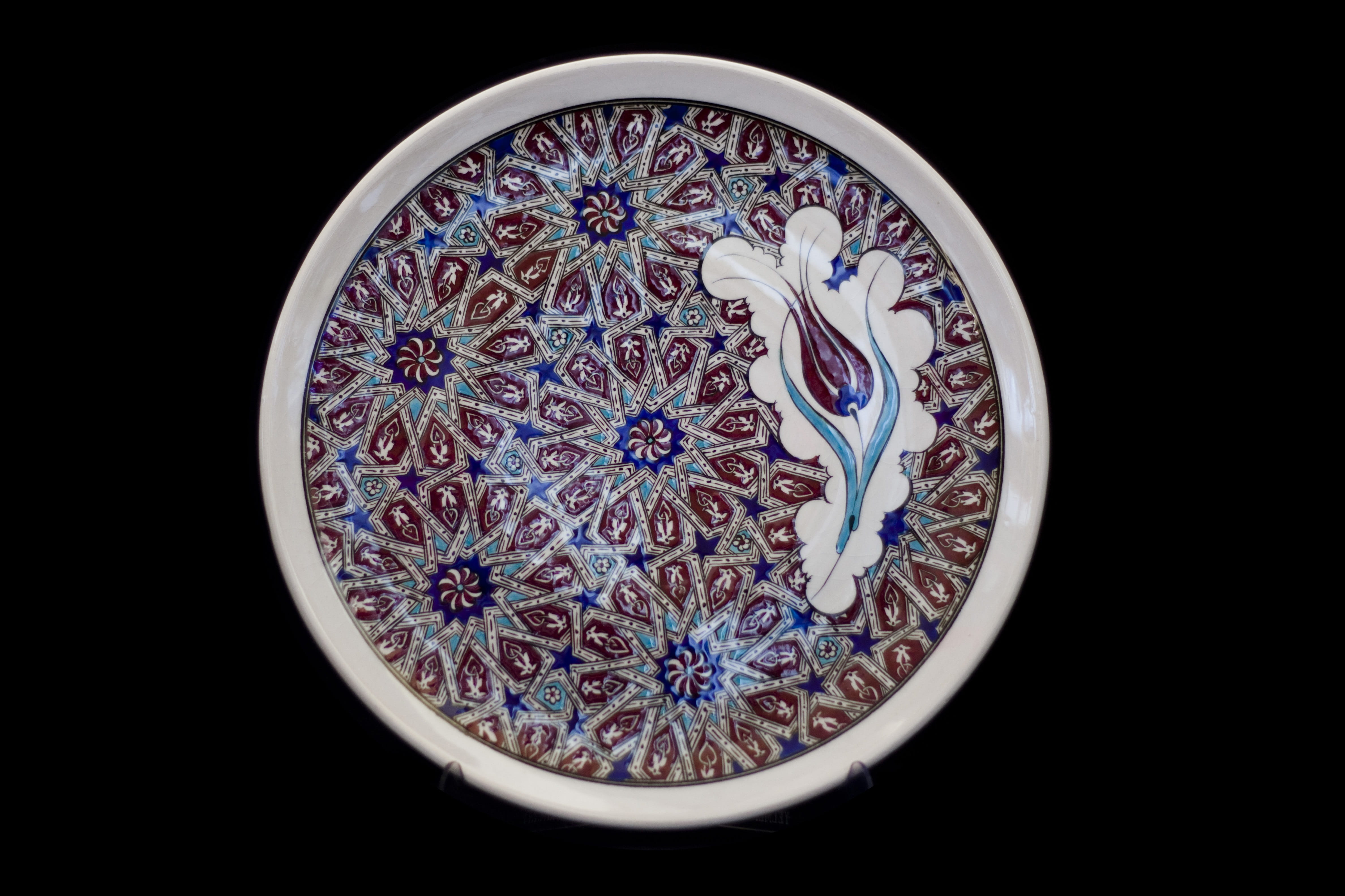 star - space, science, still life, Plate, art and craft, hare tile, circle, blue, multi colored, black background, pattern, architecture, Tile, geometric shape, HD Wallpaper