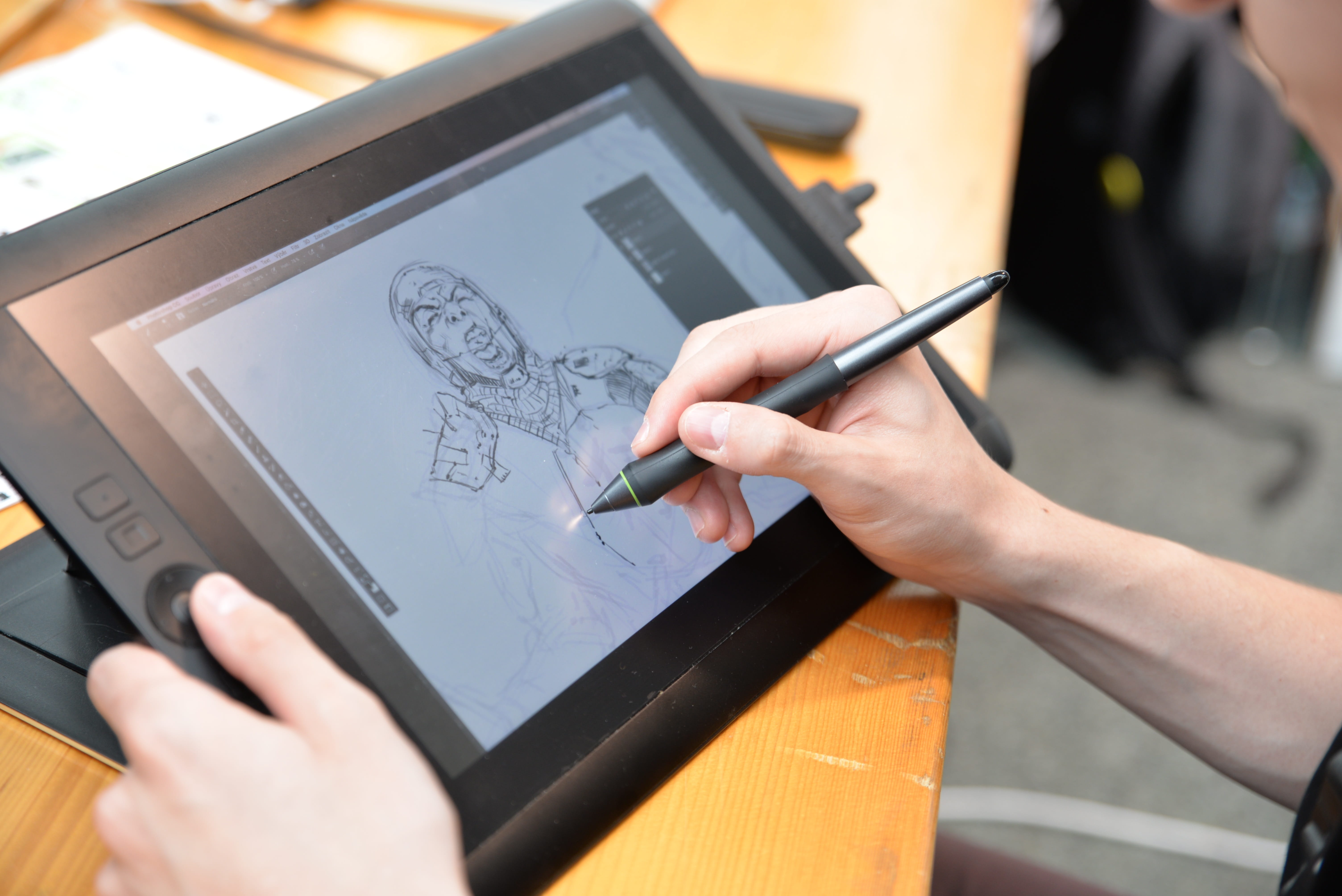 activity, 5K, pen, Drawing, comic, design professional, indoors, computer, adults only, occupation, one person, black, board, drawing - activity, Artist, HD Wallpaper