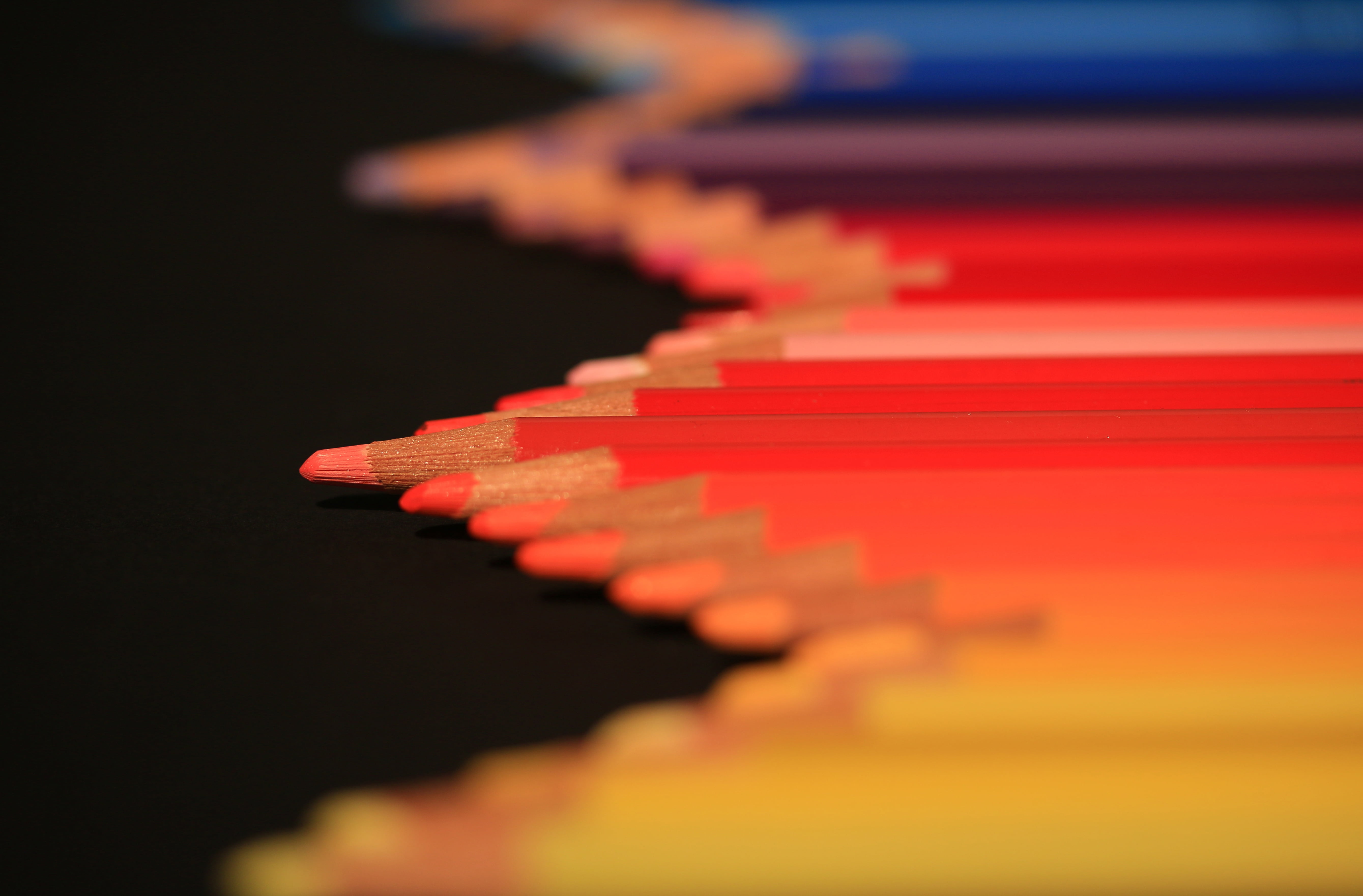 no people, close-up, copy space, studio shot, orange color, pencils, music, creativity, side view, colored background, multi colored, arts culture and entertainment, HD Wallpaper