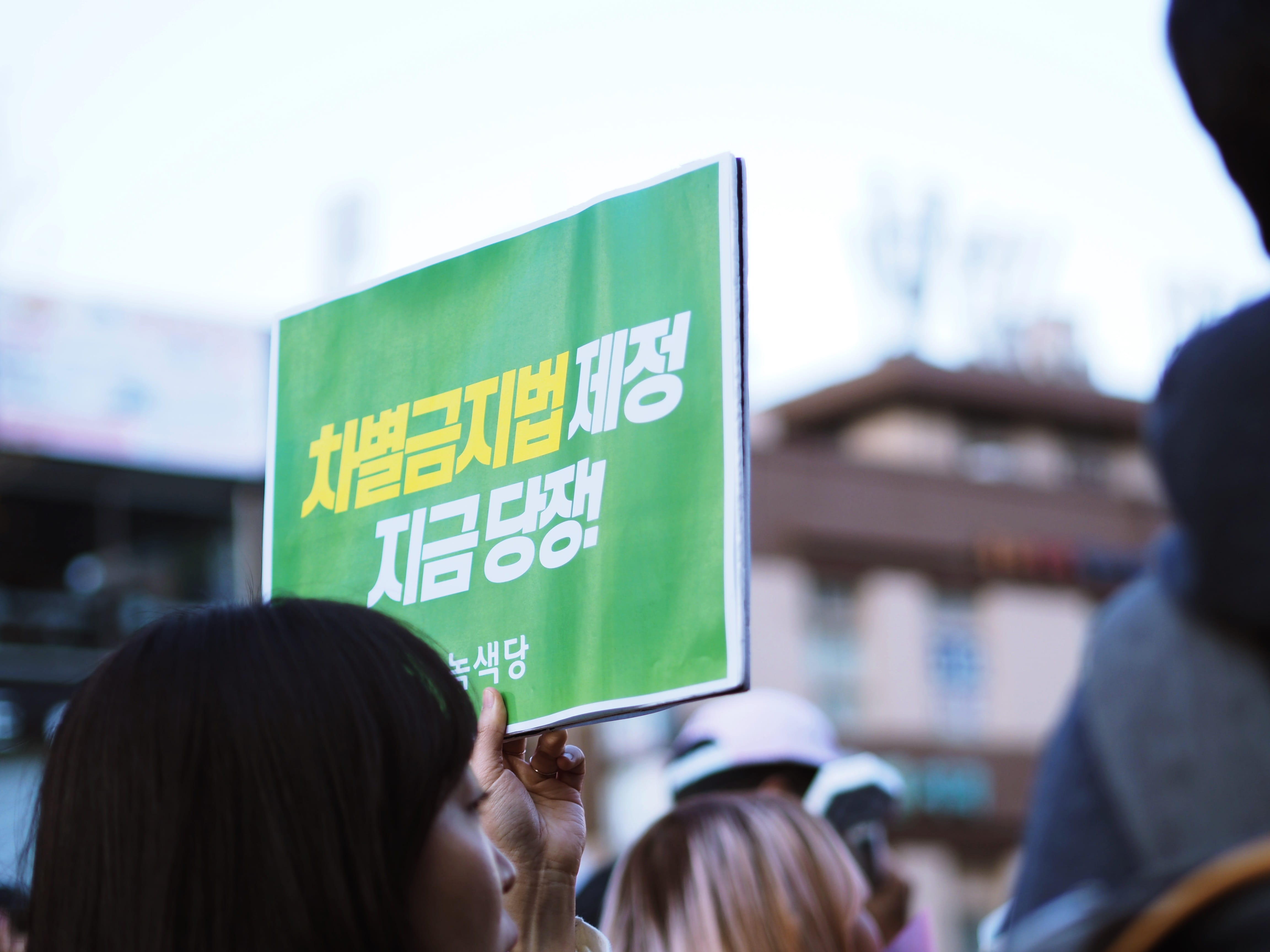 greenparty, beside, banner, headshot, city, coat, crowd, day, person, hair, building exterior, women, word, sign, focus on foreground, finger, communication, HD Wallpaper