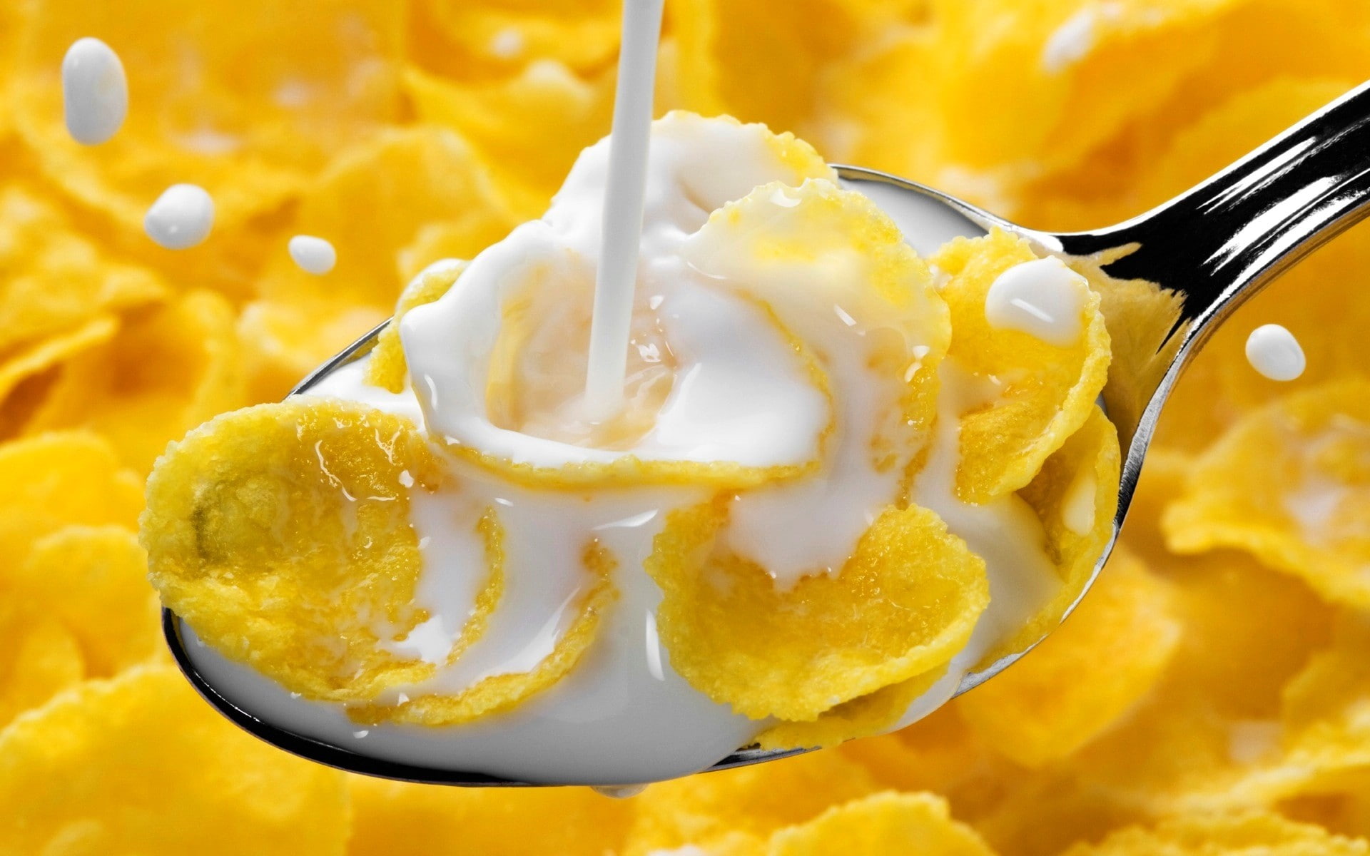 unhealthy eating, dessert, eating utensil, kitchen utensil, ice cream, pouring, indulgence, sweet food, spoon, food and drink, dairy product, food cornflakes milk spoon macro, HD Wallpaper