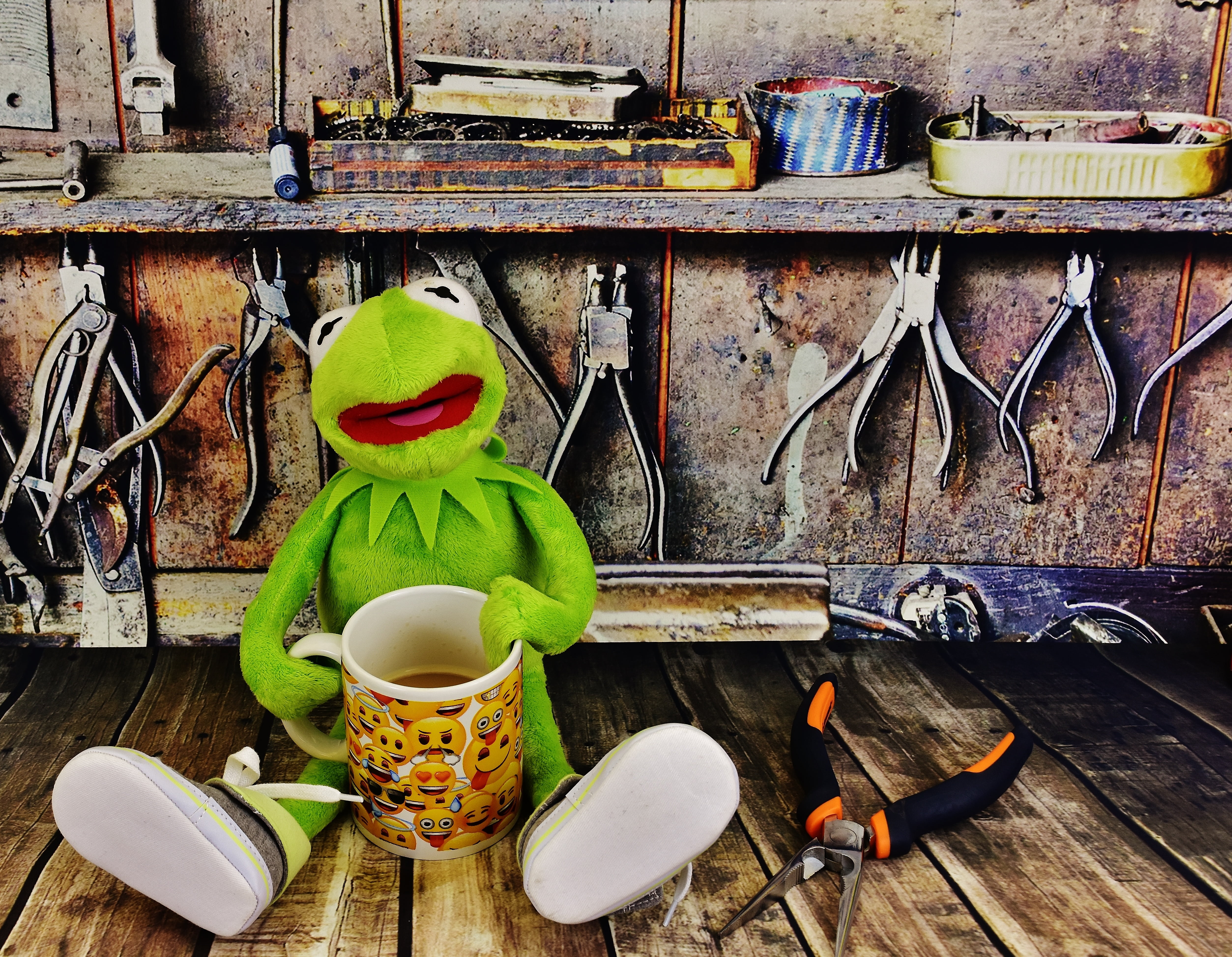 still life, work tool, coffee break, no people, large group of objects, toy, pliers, work funny, food, indoors, freshness, coffee, household equipment, HD Wallpaper