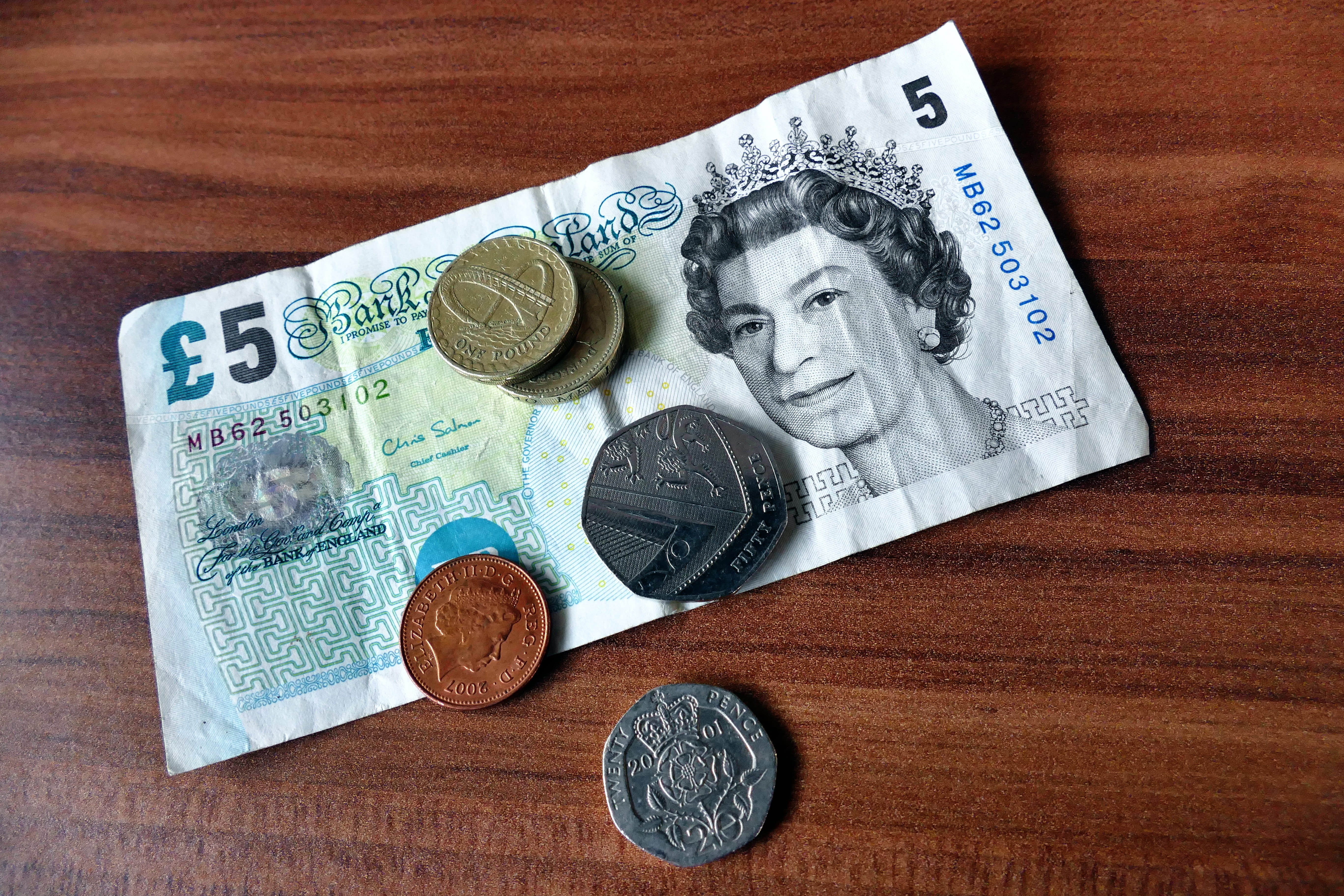 gbp, 5K, paper currency, pounds, human representation, pay, close-up, accounting, brown, savings, banknote, coin, coins, rich, table, financial, representation, HD Wallpaper