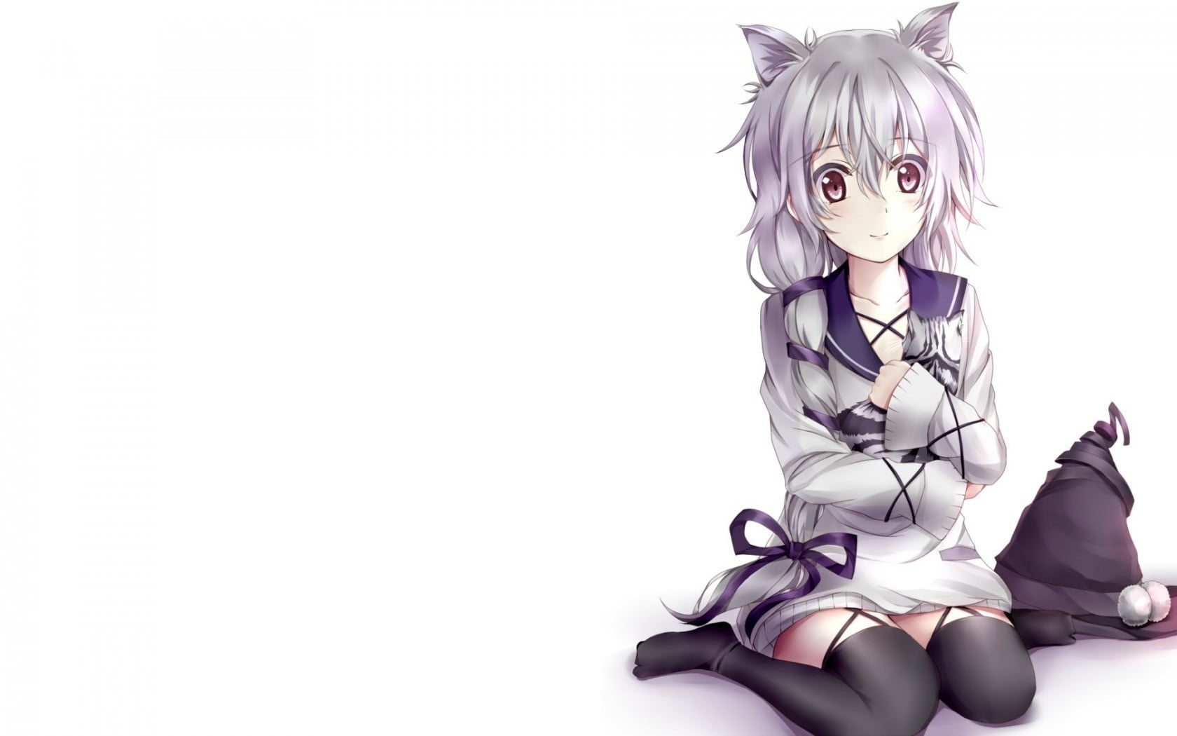 character, hair, wearing, white background, art and craft, purple, figurine, copy space, gesture, close-up, thigh-highs, female, black, white, representation, HD Wallpaper