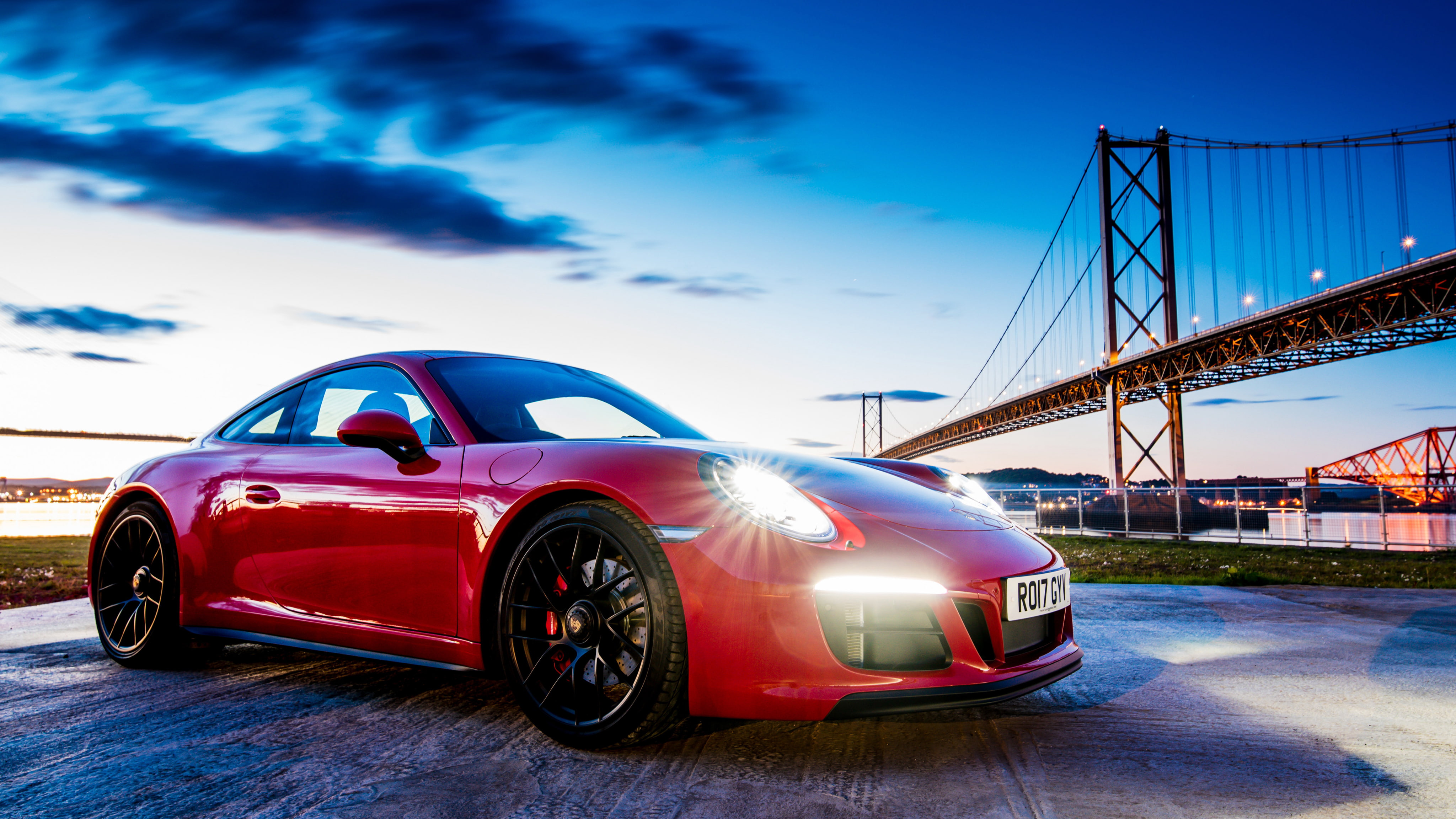 land vehicle, city, bridge - man made structure, red, Porsche, 911, motor vehicle, architecture, car, built structure, mode of transportation, Carrera, HD Wallpaper