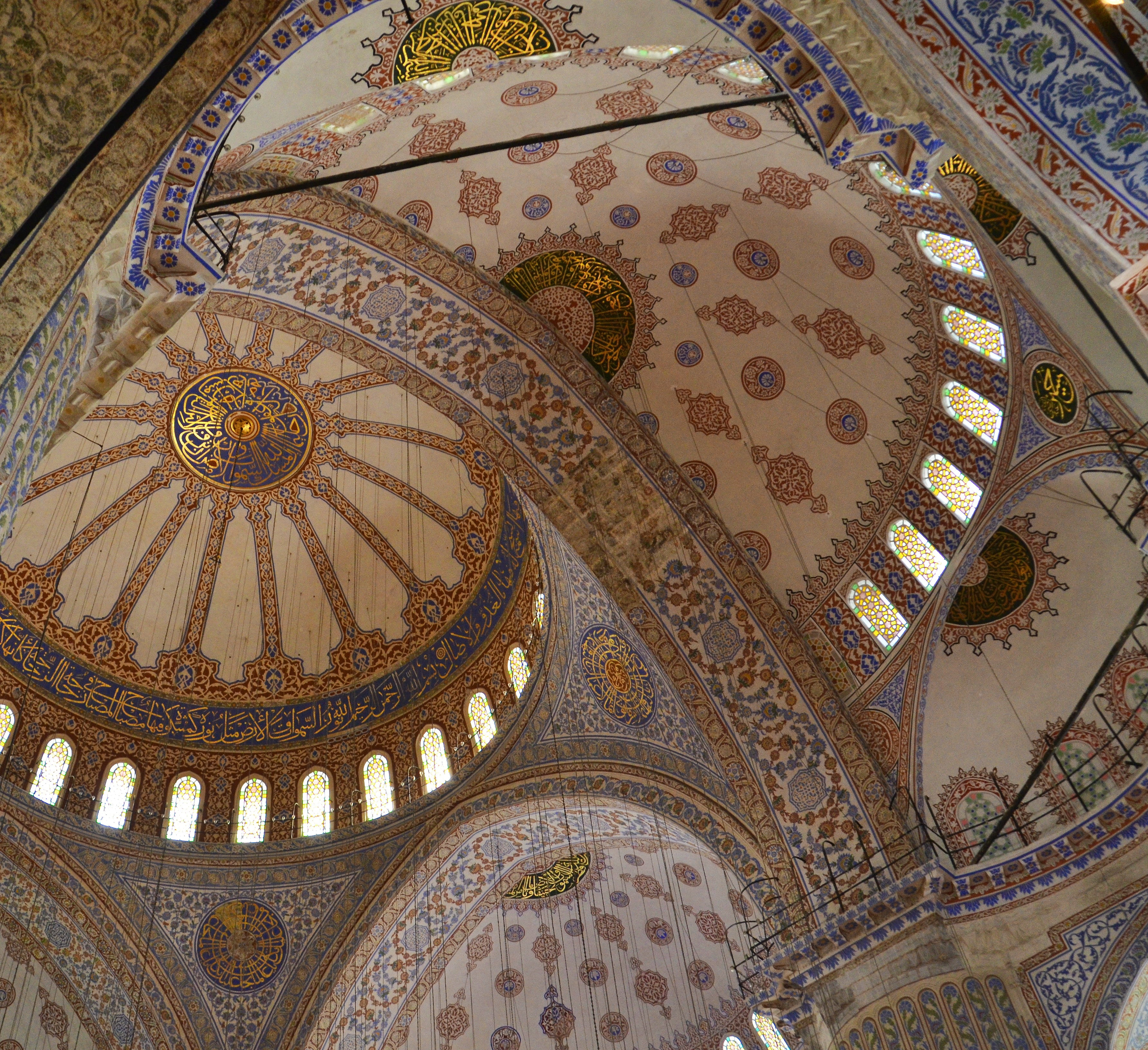 indoors, mosque, no people, 2K, istanbul, place of worship, ornate, turkey, spirituality, design, art and craft, built structure, ceiling, arabic, arch, HD Wallpaper