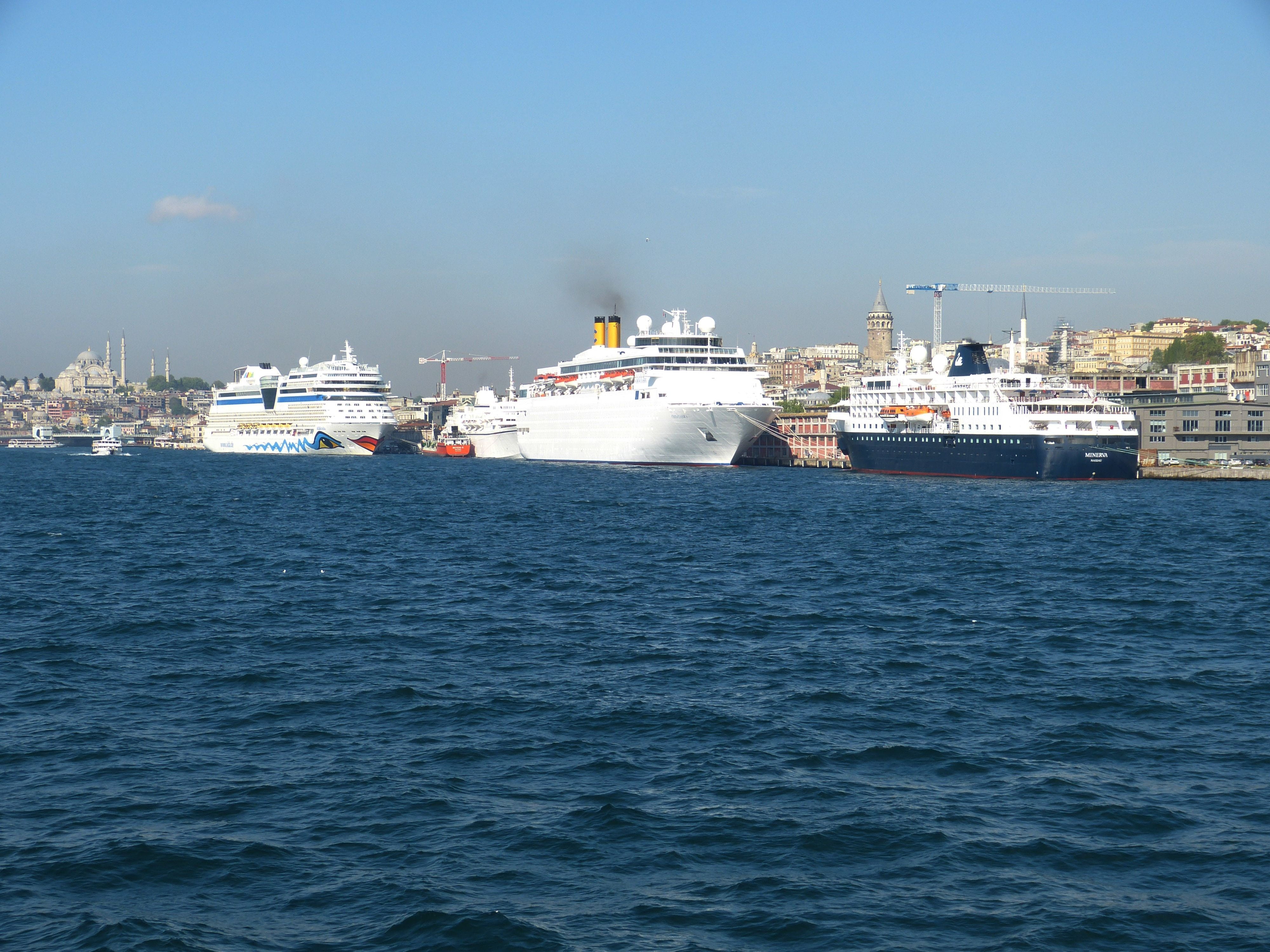 holiday, pier, turkey, sky, freight transportation, tourists, old town, sea, bosphorus, cruise, galata, port, cargo container, ship travel, passenger craft, HD Wallpaper