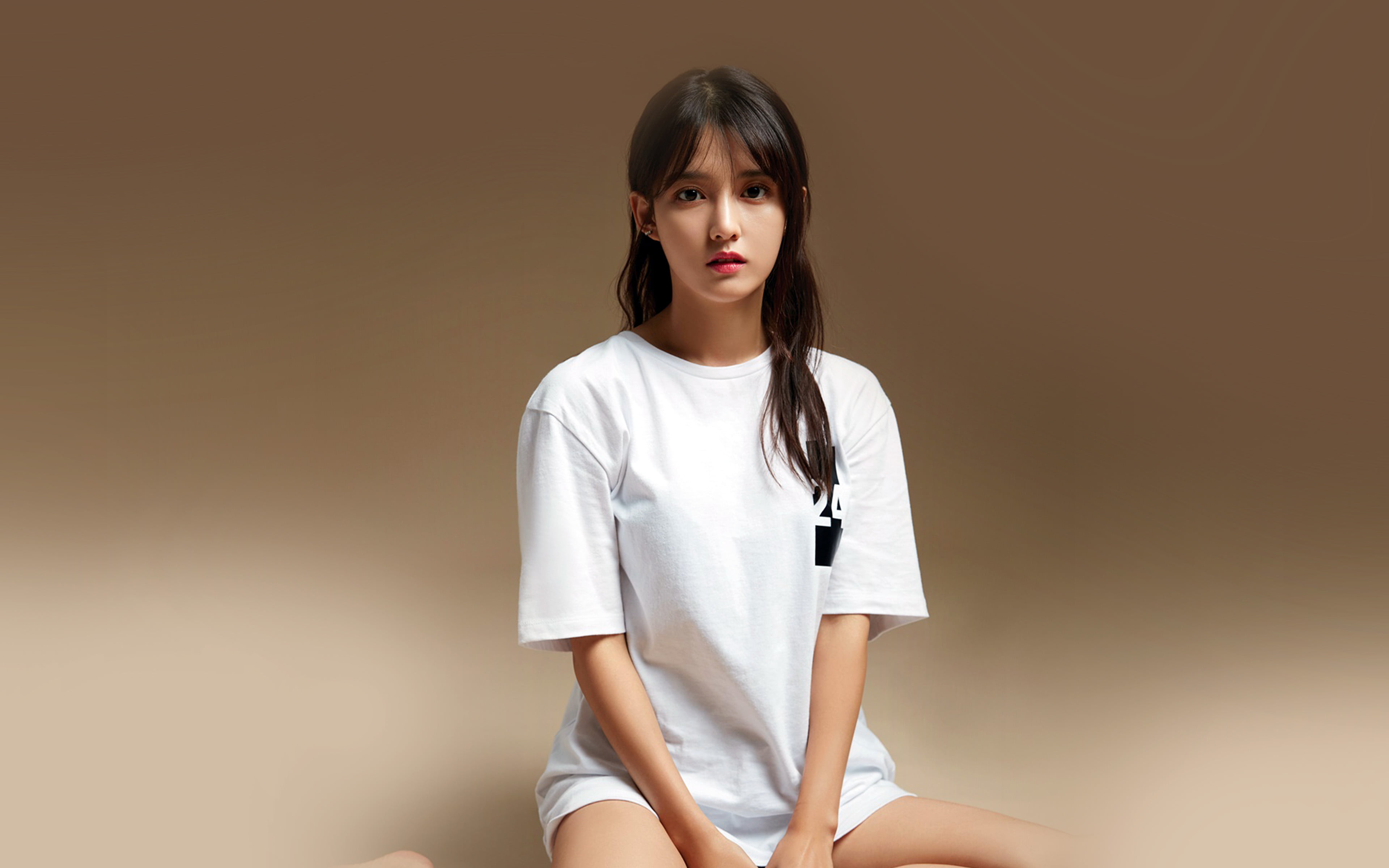 casual clothing, sitting, standing, young adult, studio shot, indoors, white, beauty, nam, three quarter length, hairstyle, one person, looking at camera, HD Wallpaper