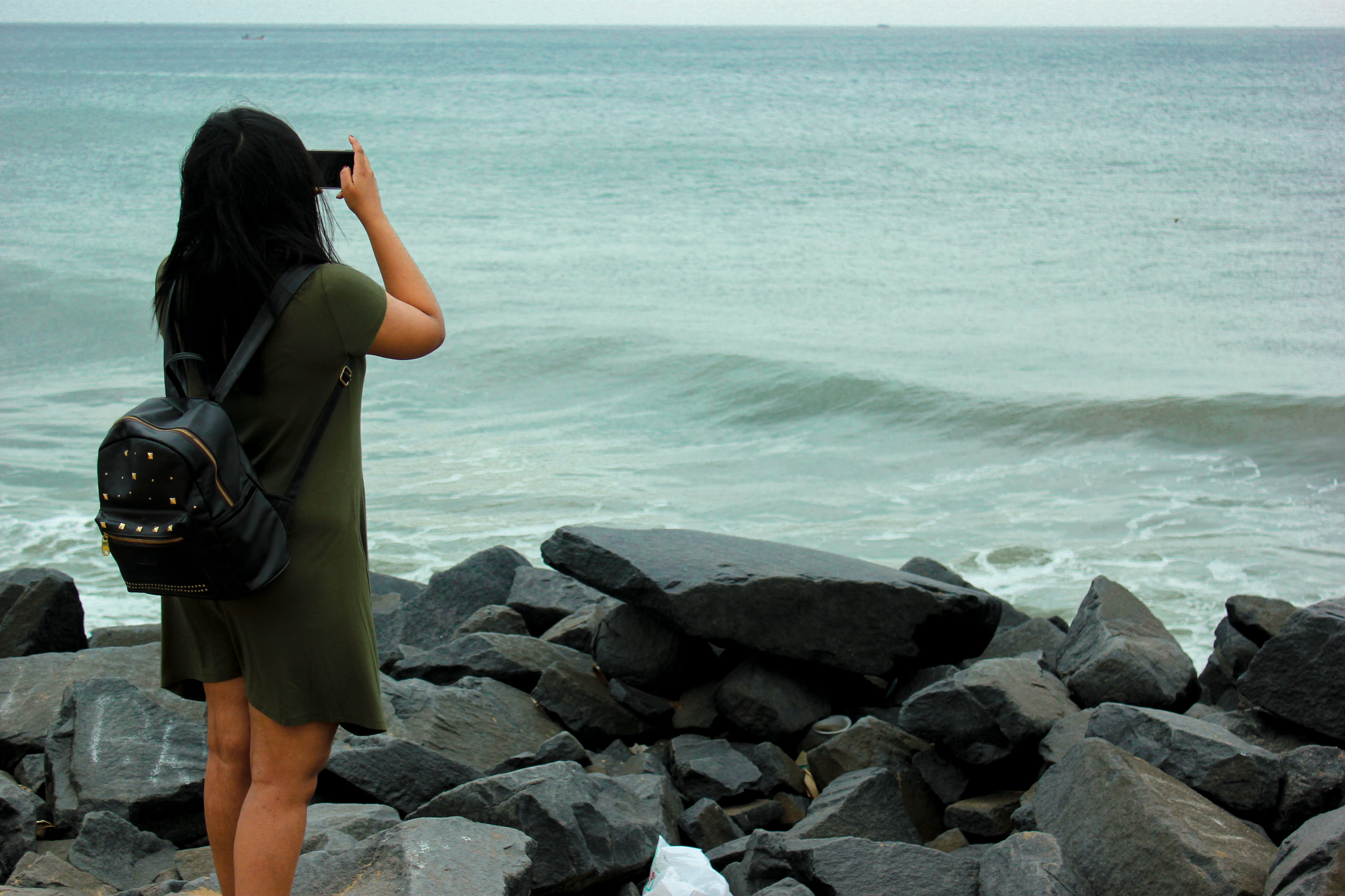 photography themes, photographer, sea, real people, horizon over water, leisure activity, pondicherry, solid, rock - object, activity, beauty in nature, HD Wallpaper