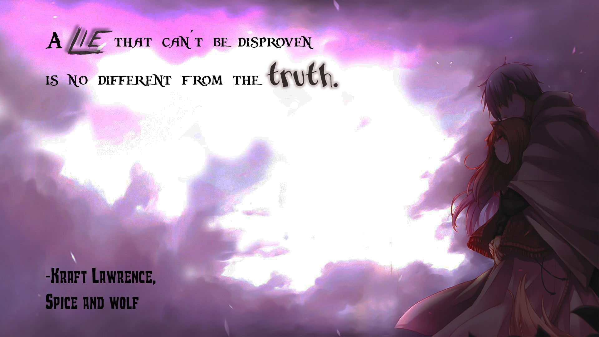 Spice and Wolf, non-western script, women, artwork, real people, day, Holo, sky, cloud - sky, Lawrence Kraft, music, message, typography, 1080P, quote, HD Wallpaper