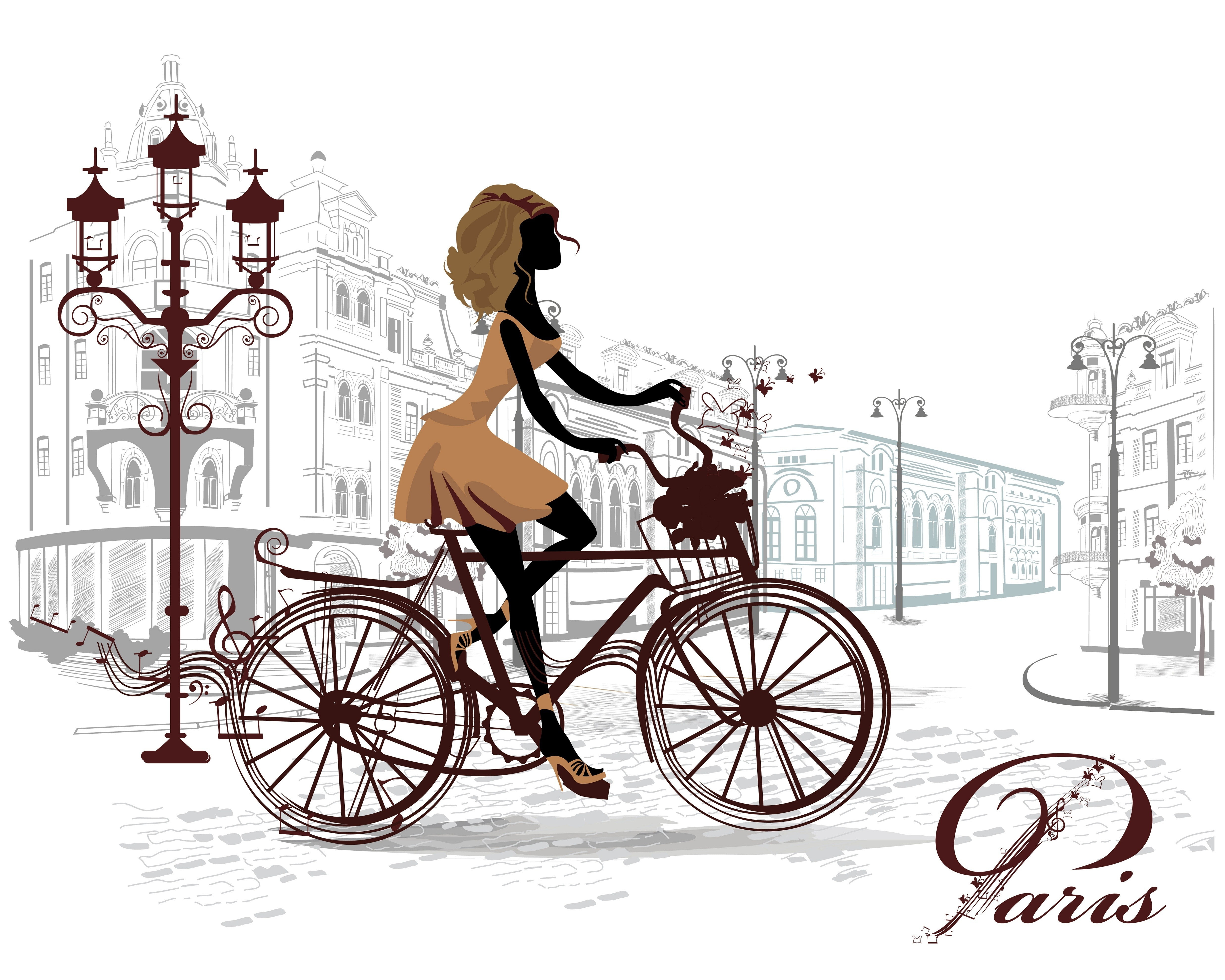 4K, artwork, Paris, bicycle, women, HD Wallpaper