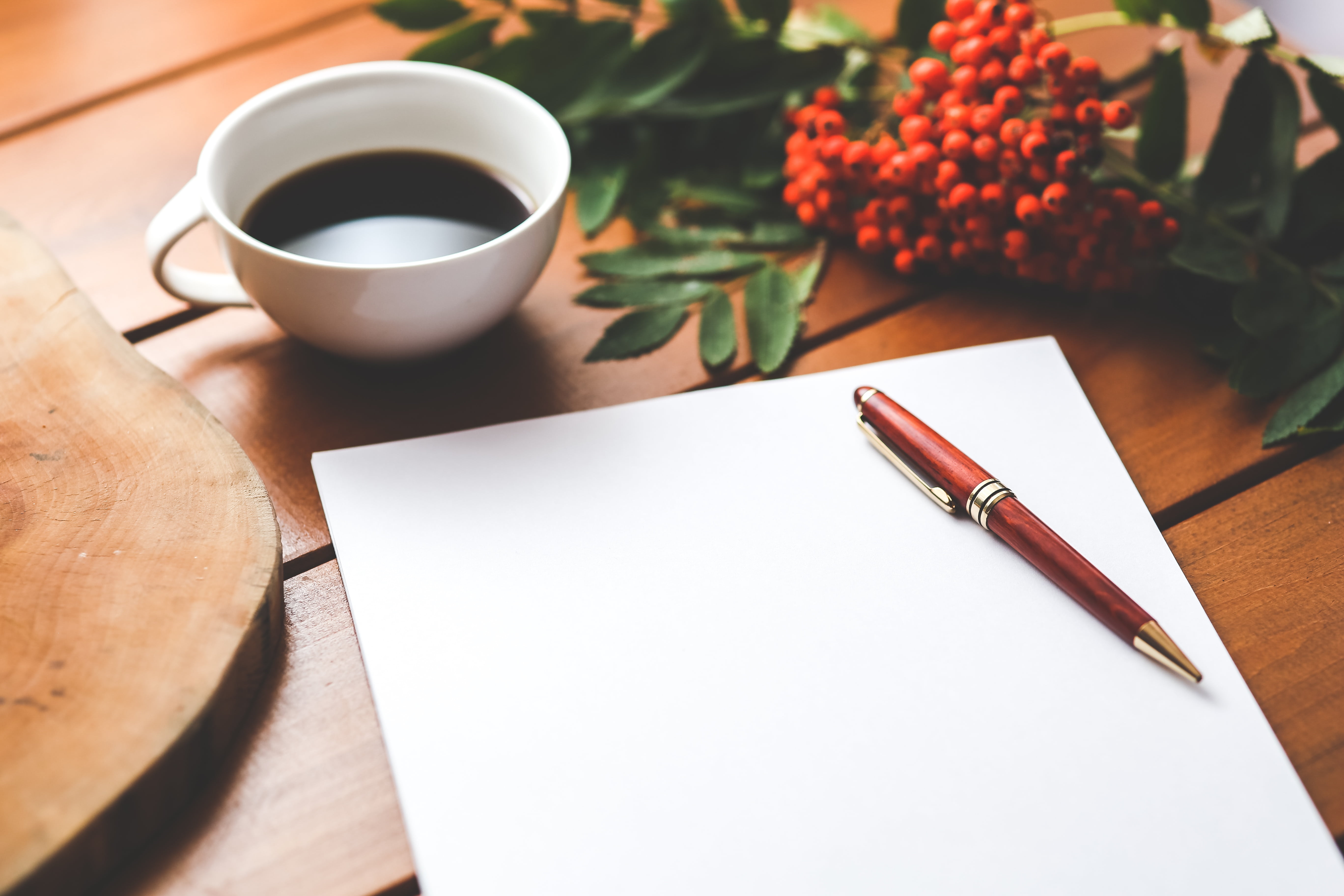 workplace, coffee - drink, tea cup, mug, indoors, writing instrument, 5K, high angle view, still life, food and drink, paper, no people, plant, blank, HD Wallpaper