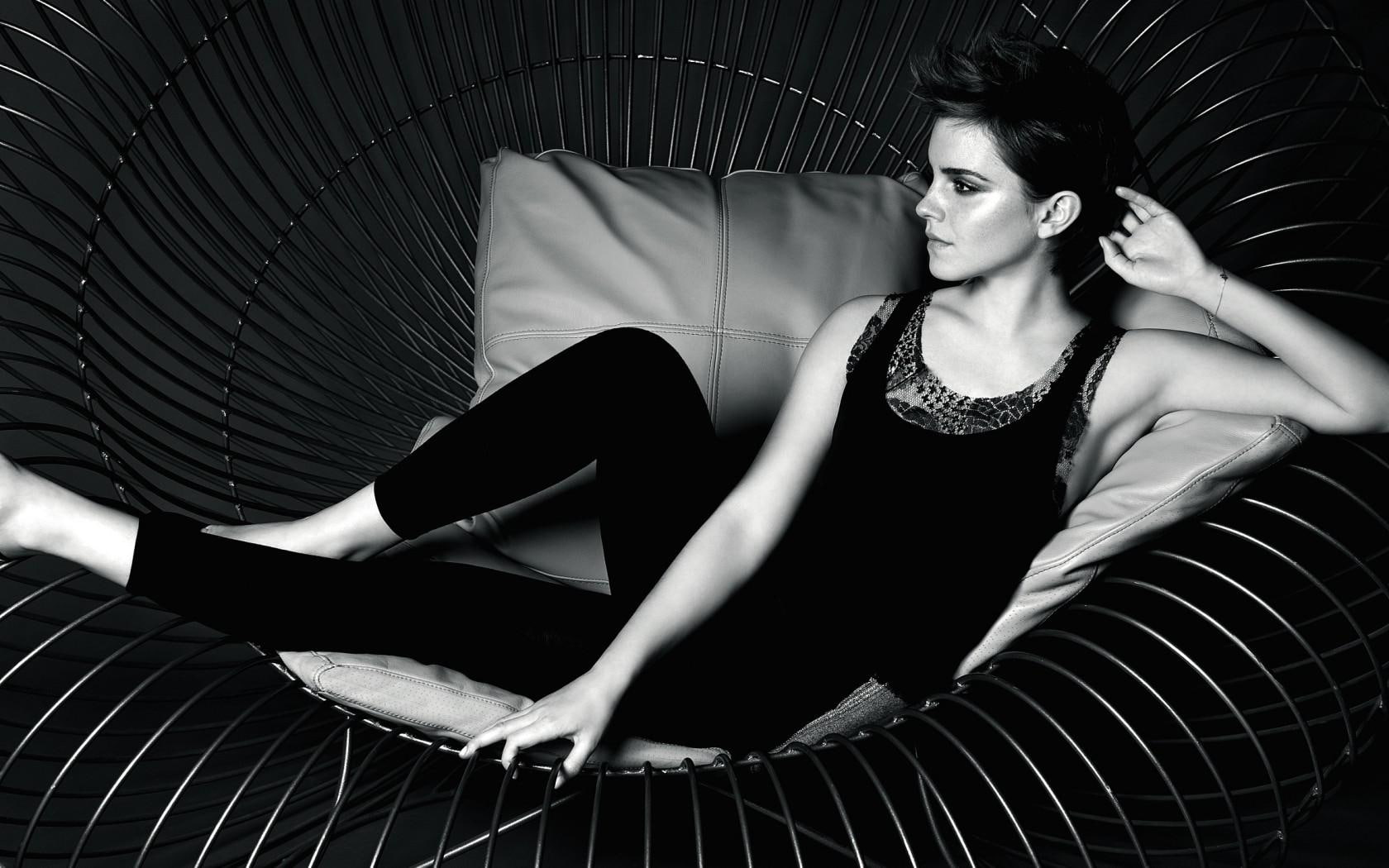 emma, emma watson, black, beauty, women, pants, 720P, tank, top, female celebrities, watson, actress, hollywood, s, HD Wallpaper