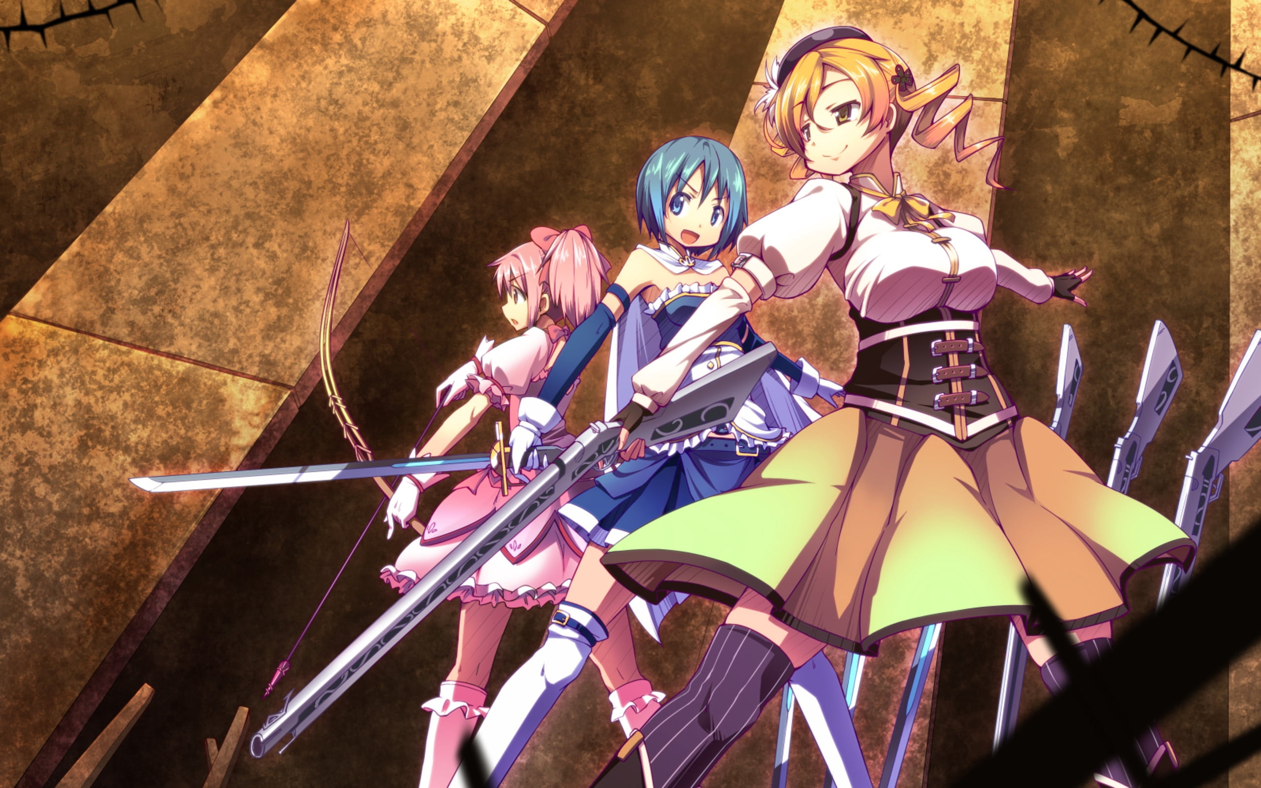 close-up, night, swords, sword, human representation, creativity, day, no people, multi colored, women, male likeness, mahou shoujo madoka magica, sunlight, HD Wallpaper