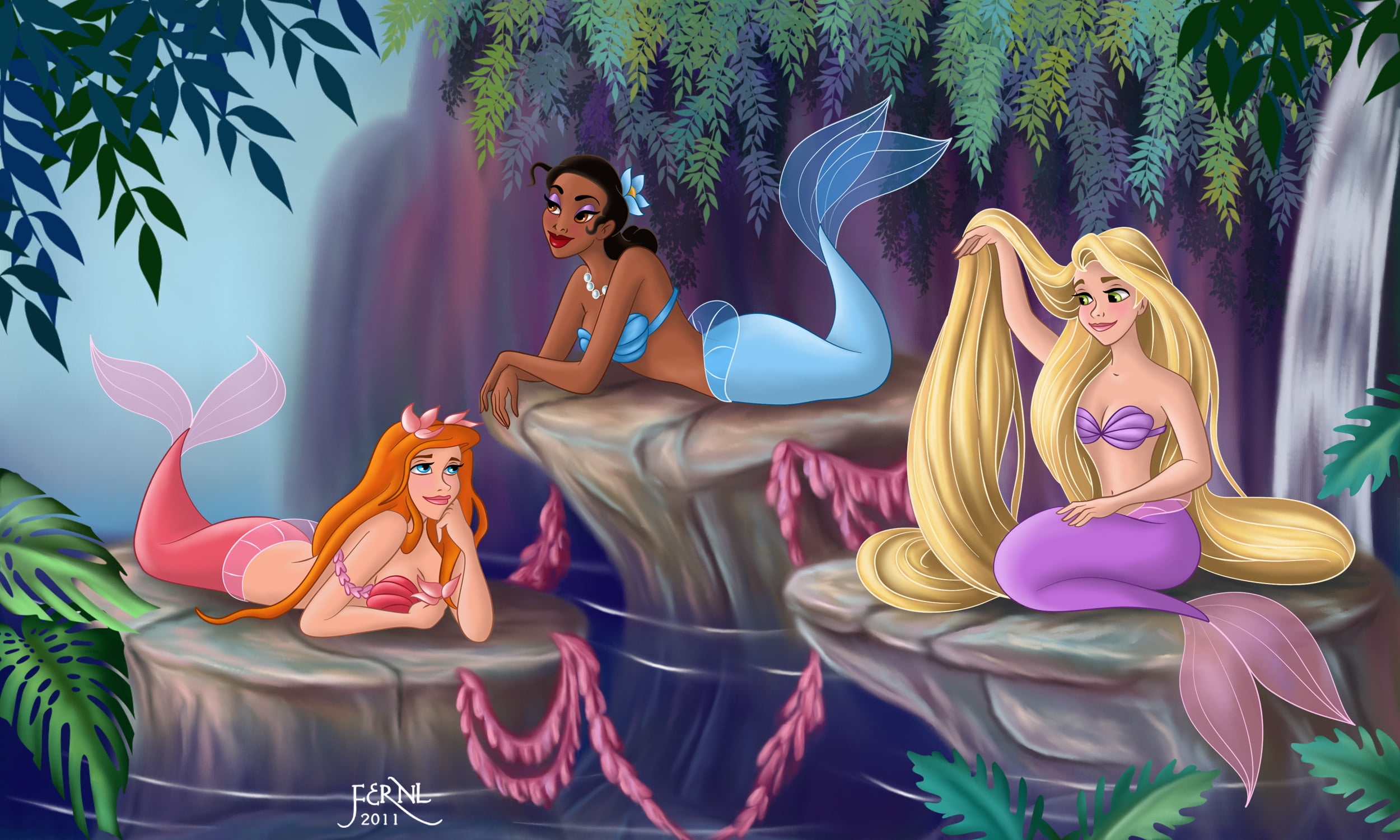 beautiful woman, art and craft, day, leisure activity, three, women, mermaid, adult, lifestyles, Cartoons, multi colored, one person, sculpture, HD Wallpaper
