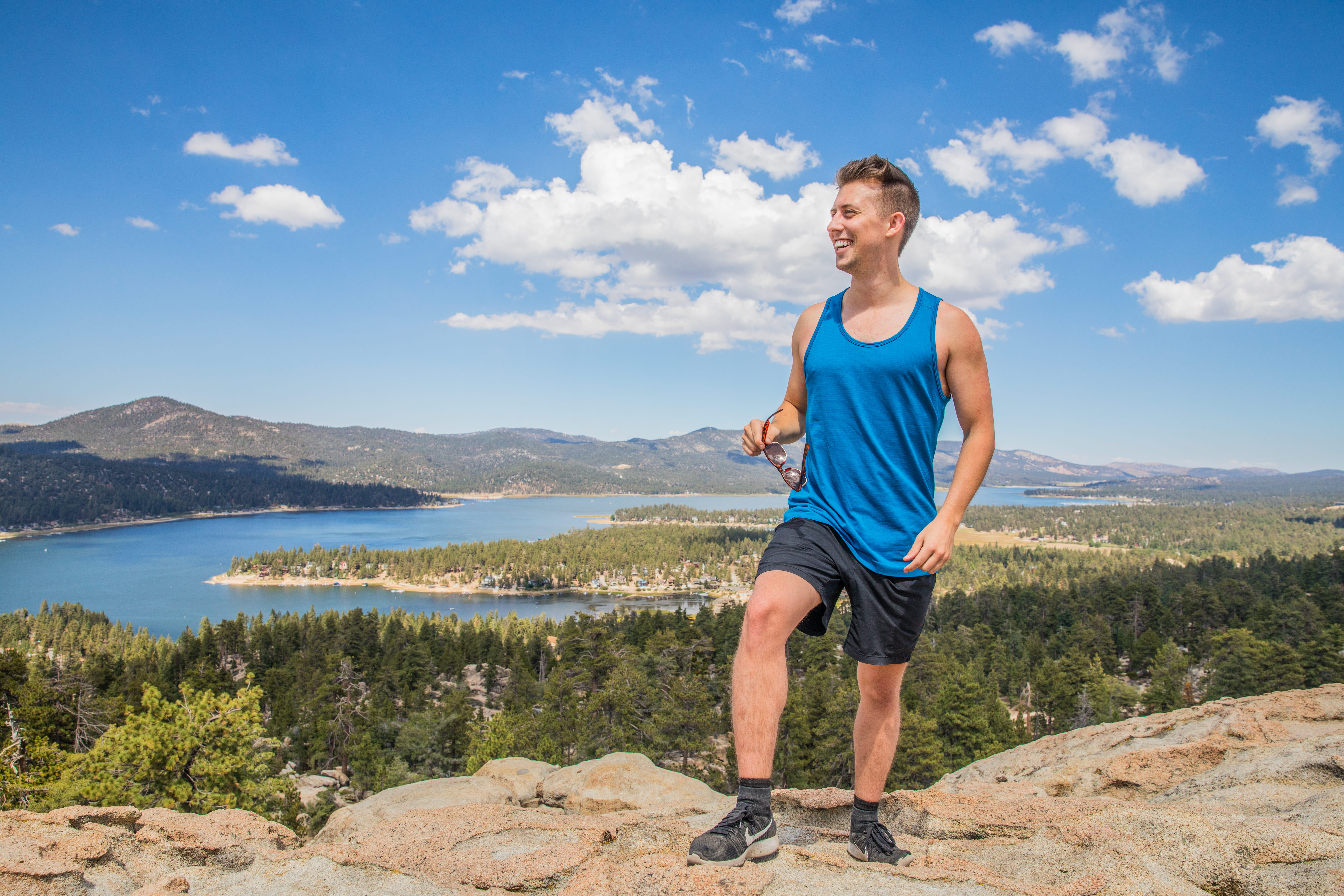 sunshine, background, mountain, cloud - sky, standing, 5K, sports clothing, full length, outdoors, cliff, looking out, healthy lifestyle, adult, mature men, HD Wallpaper