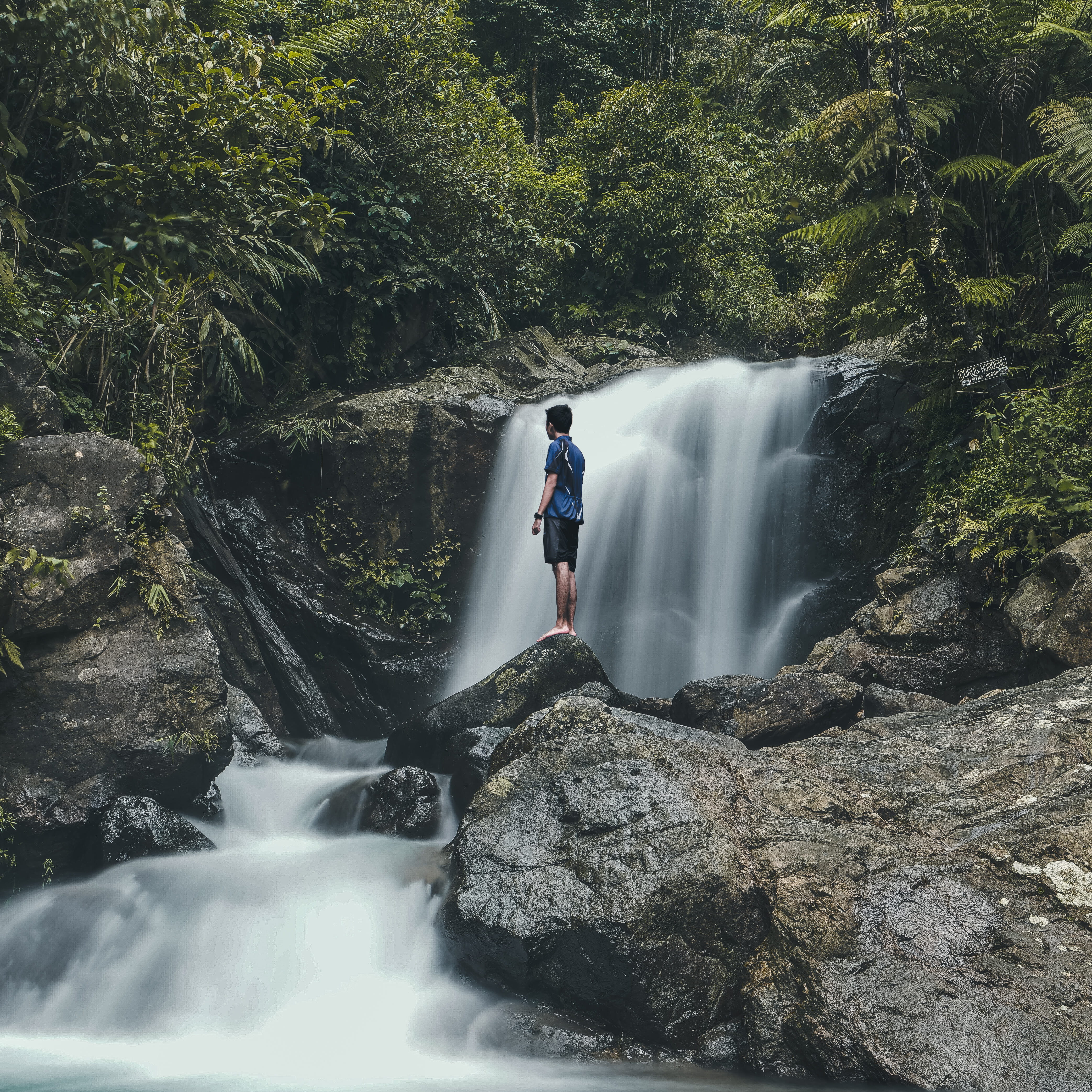 standing, river, blue, scenics - nature, plant, motion, flowing, front, waterfalls, man, one person, tree, beauty in nature, Waterfall, top, scenics, women, Phone HD Wallpaper
