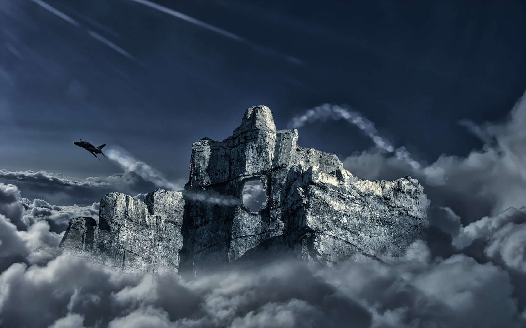 cloud - sky, no people, mountains, low angle view, military aircraft, 720P, history, the past, aircraft, nature, snow, day, cold temperature, architecture, HD Wallpaper
