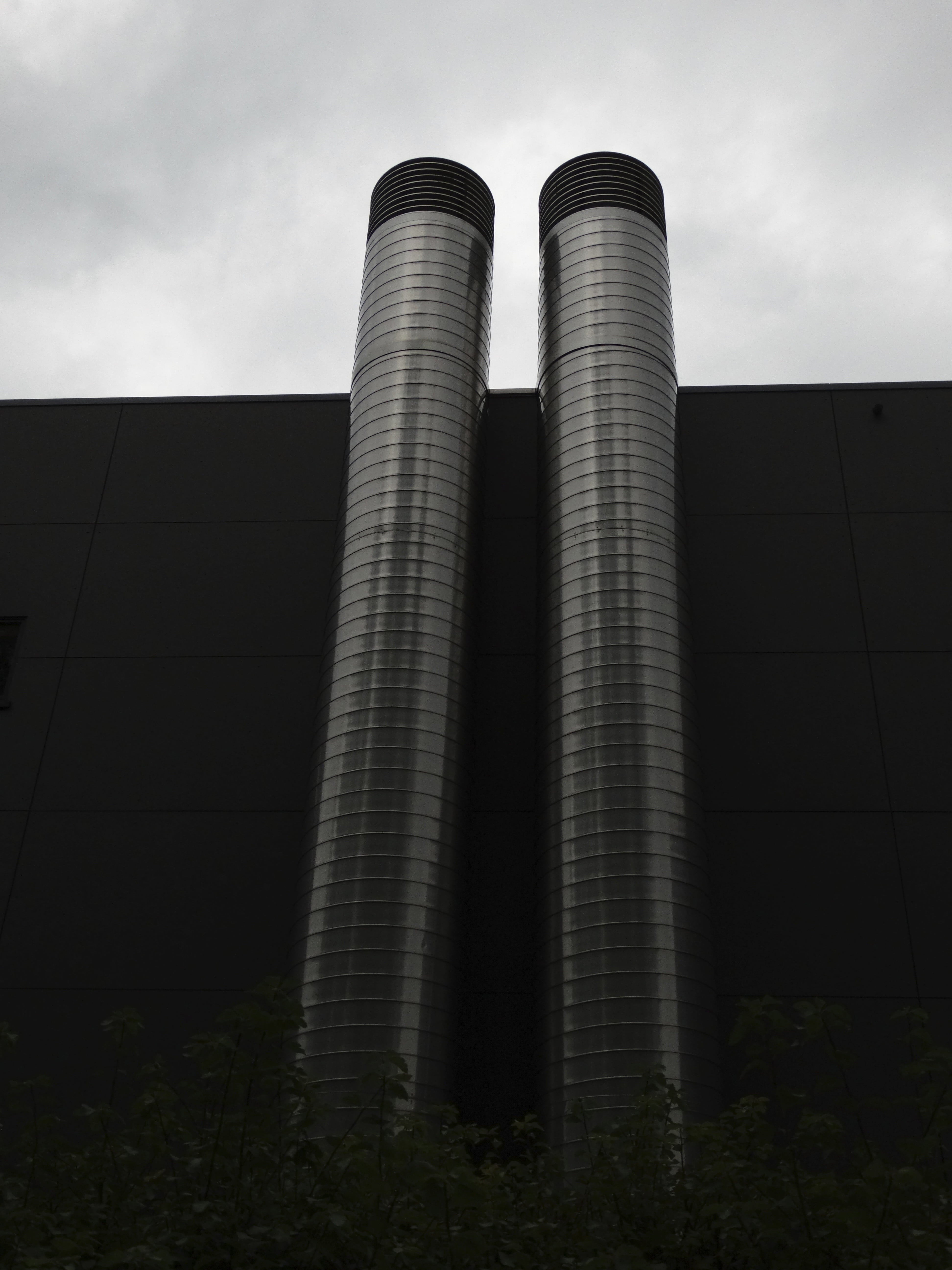 low angle view, chimney, metal, outdoors, smoke stack, factory, building exterior, exhaust air, office building exterior, tower, architecture, industry, Phone HD Wallpaper