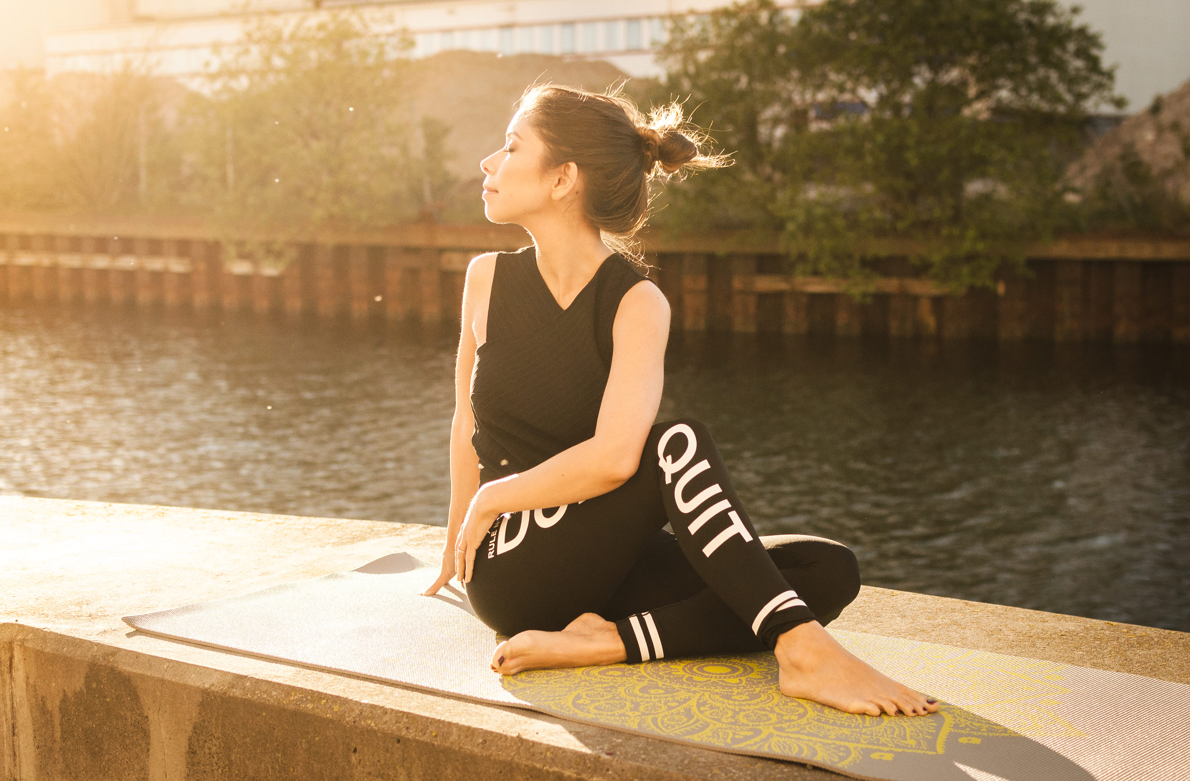 stretching, person, vitality, sports clothing, body, yoga, near, young, young adult, pose, relaxation exercise, relaxation, outfit, landscape, 4K, woman, HD Wallpaper