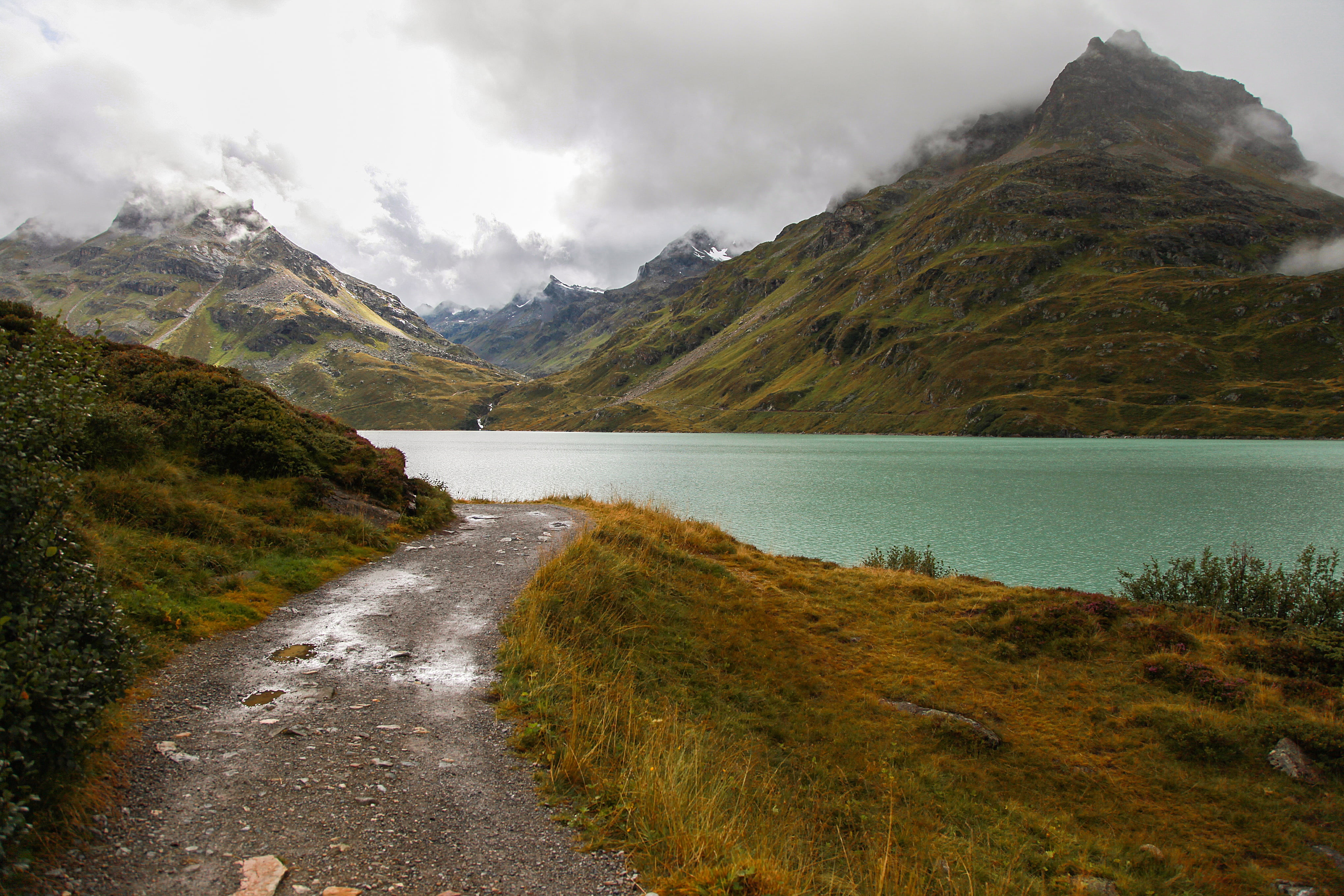 daytime, hiking, scenics - nature, sky, empty, mountain, plant, environment, landscape, rainy, summer, nature, mountain range, reservoir, clouds, mountains, HD Wallpaper