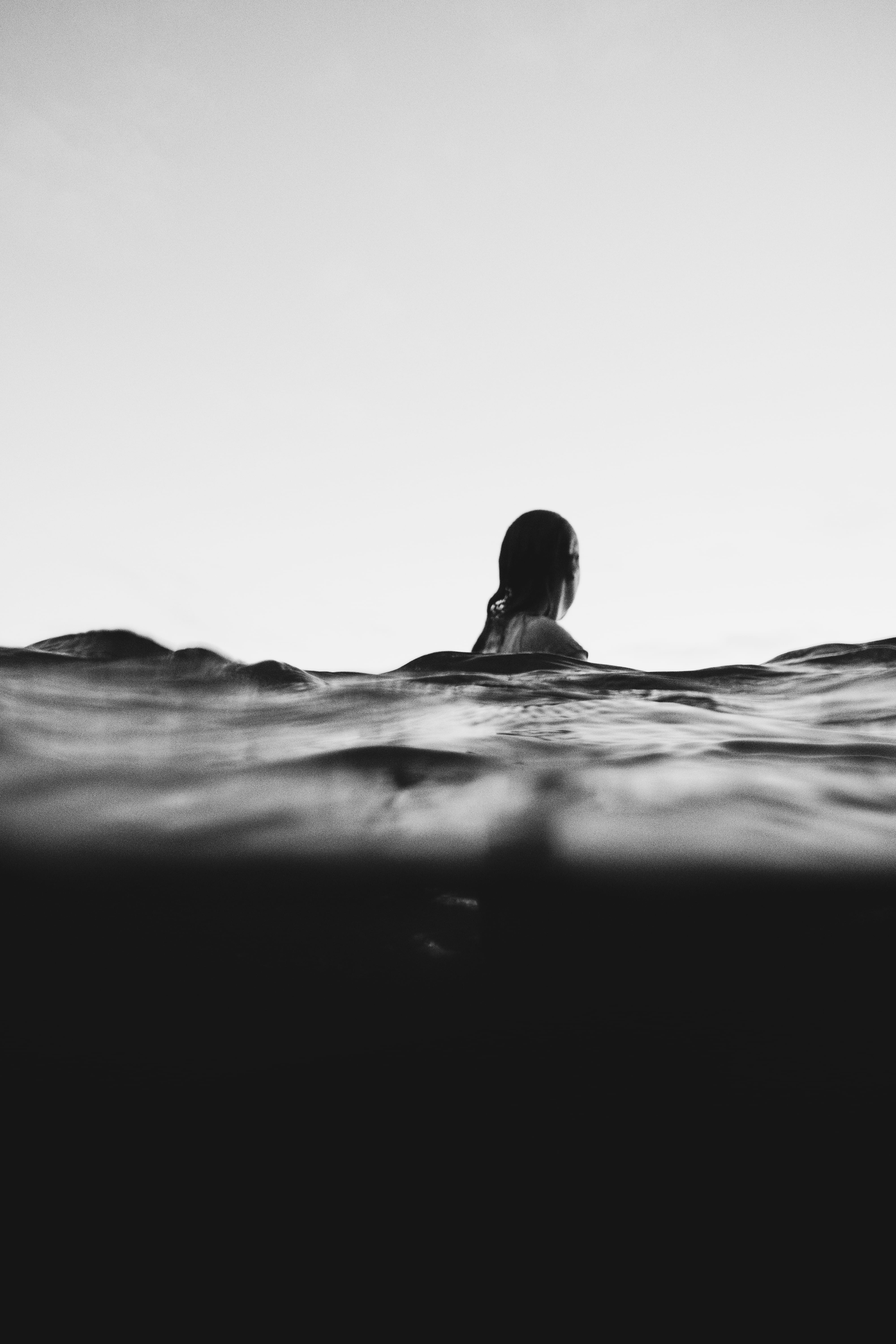 headshot, tranquility, woman, focus, underwater, tropical, ocean, one person, surfer, rear view, beach, nature, copy space, body, 5K, swell, vacations, Phone HD Wallpaper