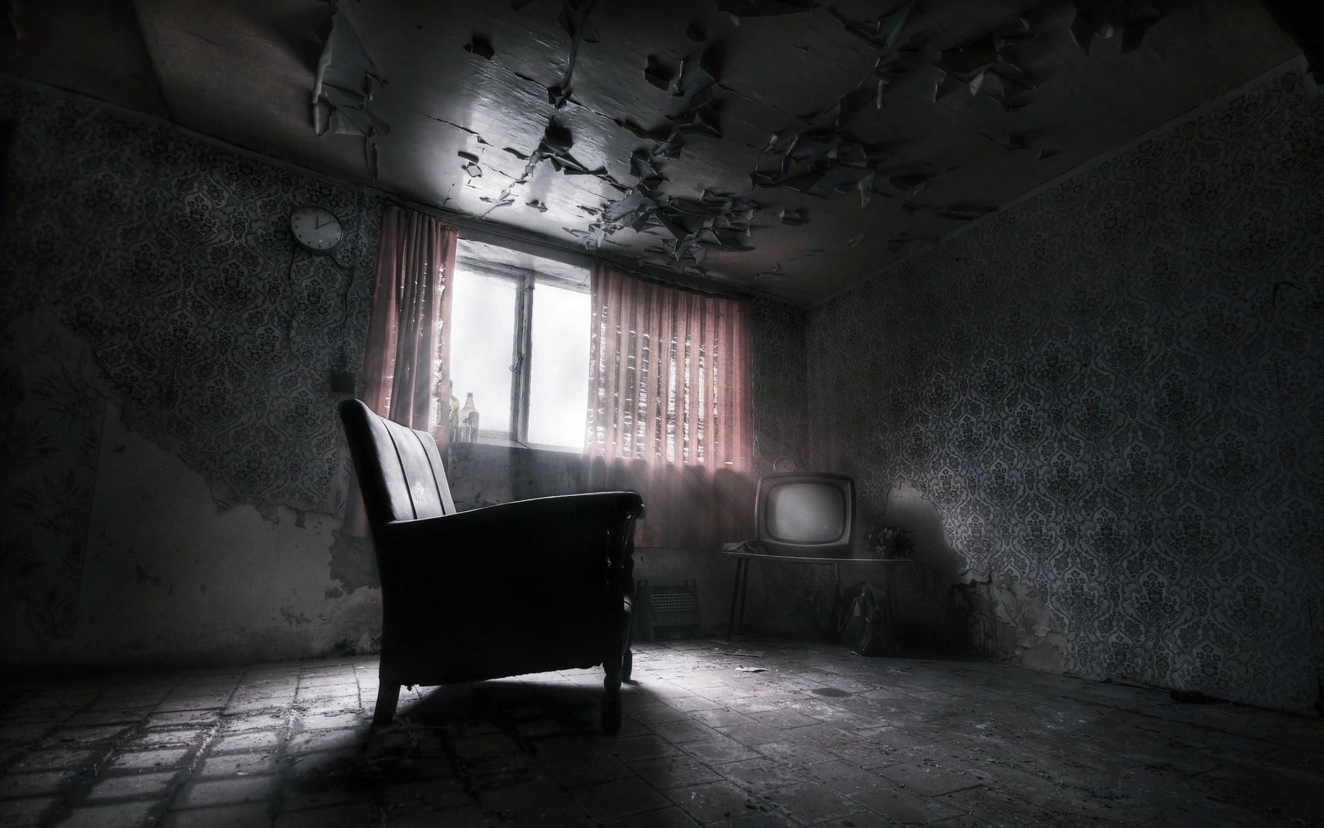 furniture, 1080P, interior, dark, Room, ruins, HD Wallpaper
