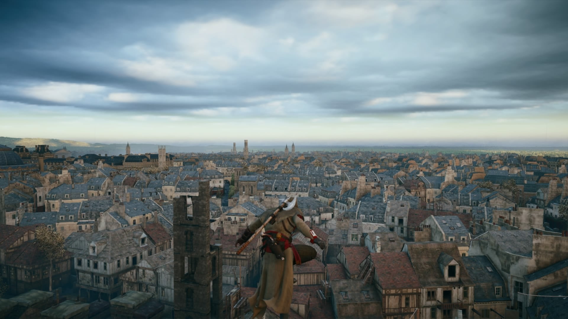  tower, residential district, old, buildings, looking at view, history, one person, Assassins Creed, church, panoramic, skyscraper, architecture, HD Wallpaper
