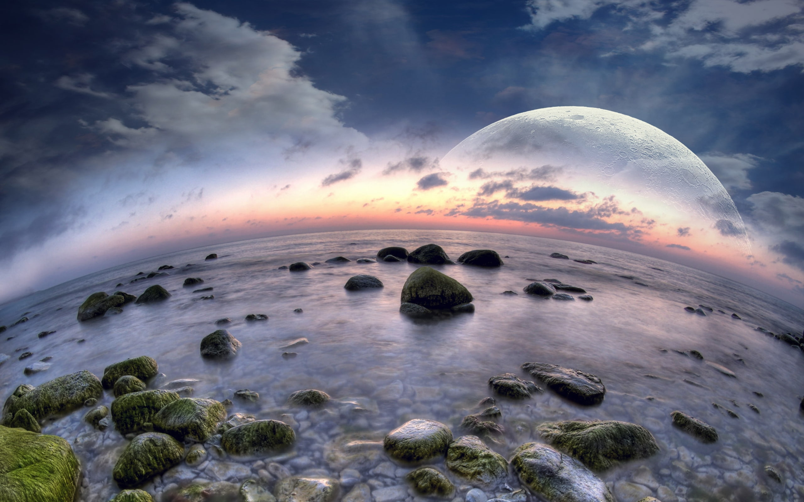 world, dreamy, 2K, beach, fisheye, wide, HD Wallpaper