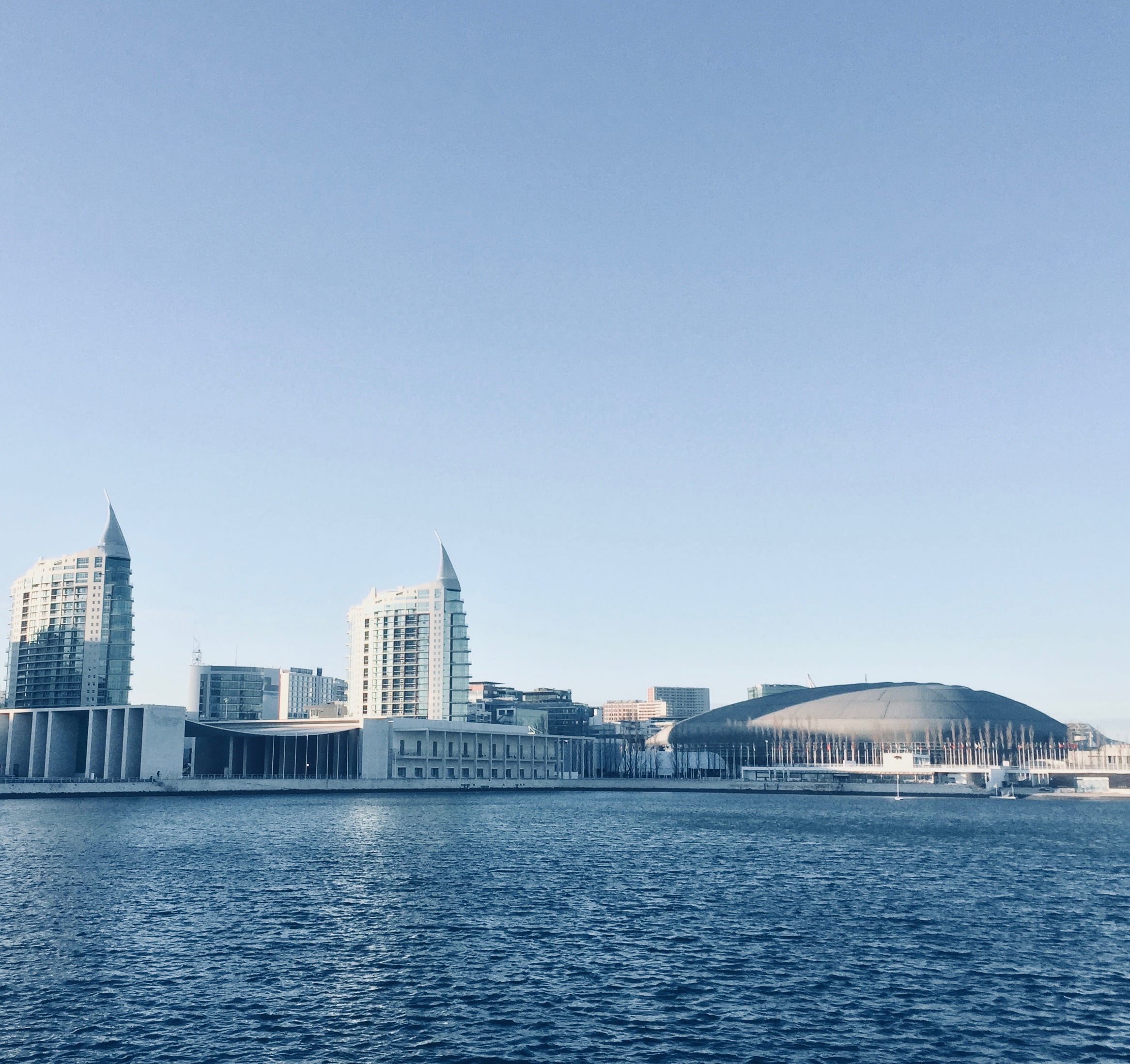 clear sky, waterfront, blue, portugal, modern, building, sea, photo, 1080P, building exterior, office building exterior, nature, iphone, financial district, HD Wallpaper