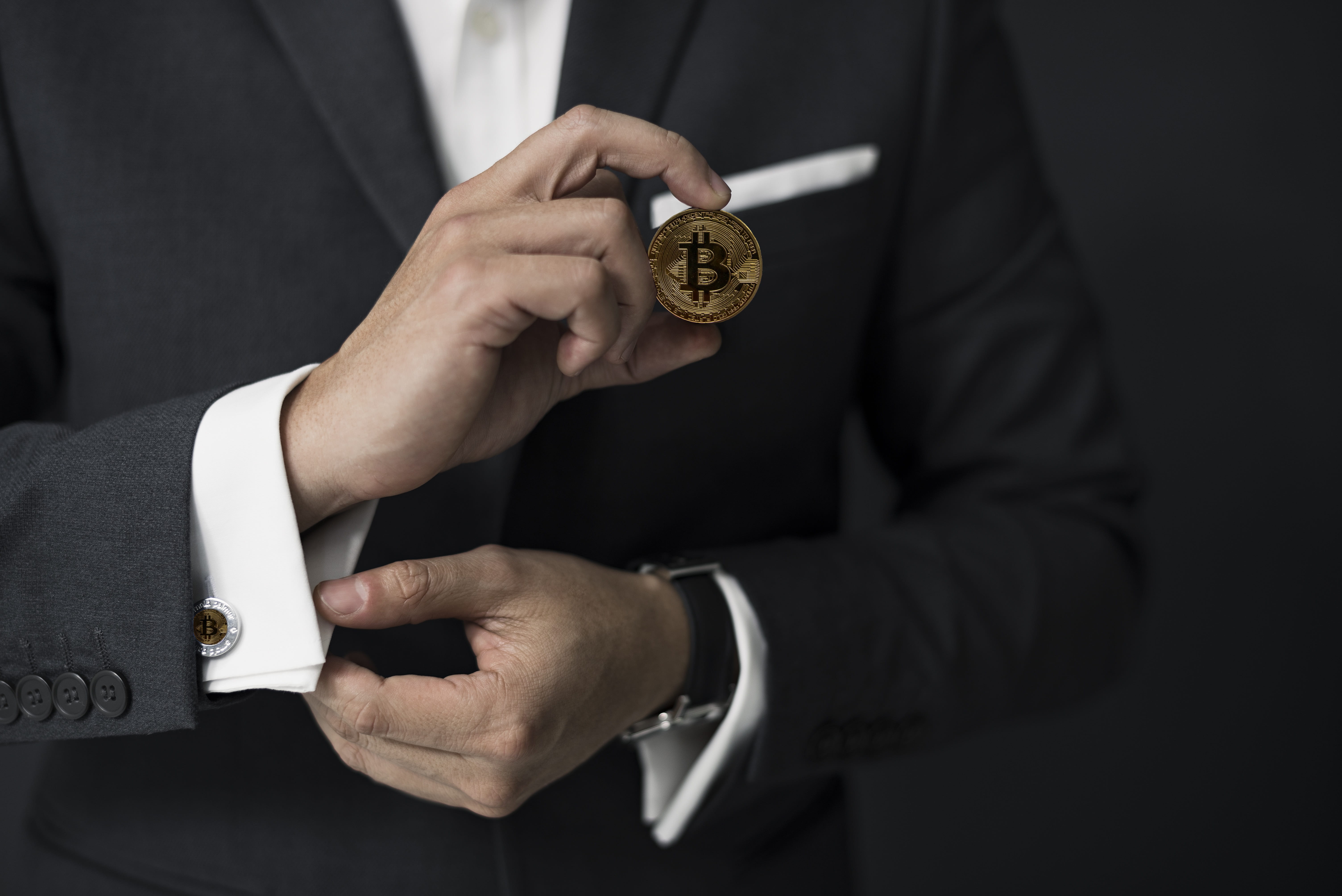 man, pocket watch, males, businessman, crypto, 5K, indoors, black background, blockchain, watch, bitcoin, corporate business, success, adult, lifestyle, HD Wallpaper