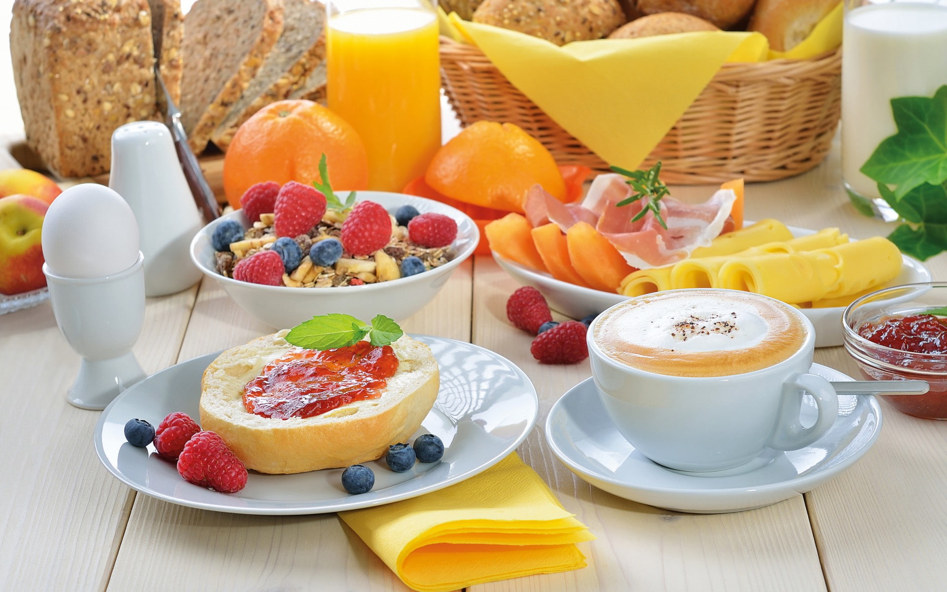 bread, fruit, blueberries, coffee, strawberries, 1080P, healthy, pie, food, HD Wallpaper