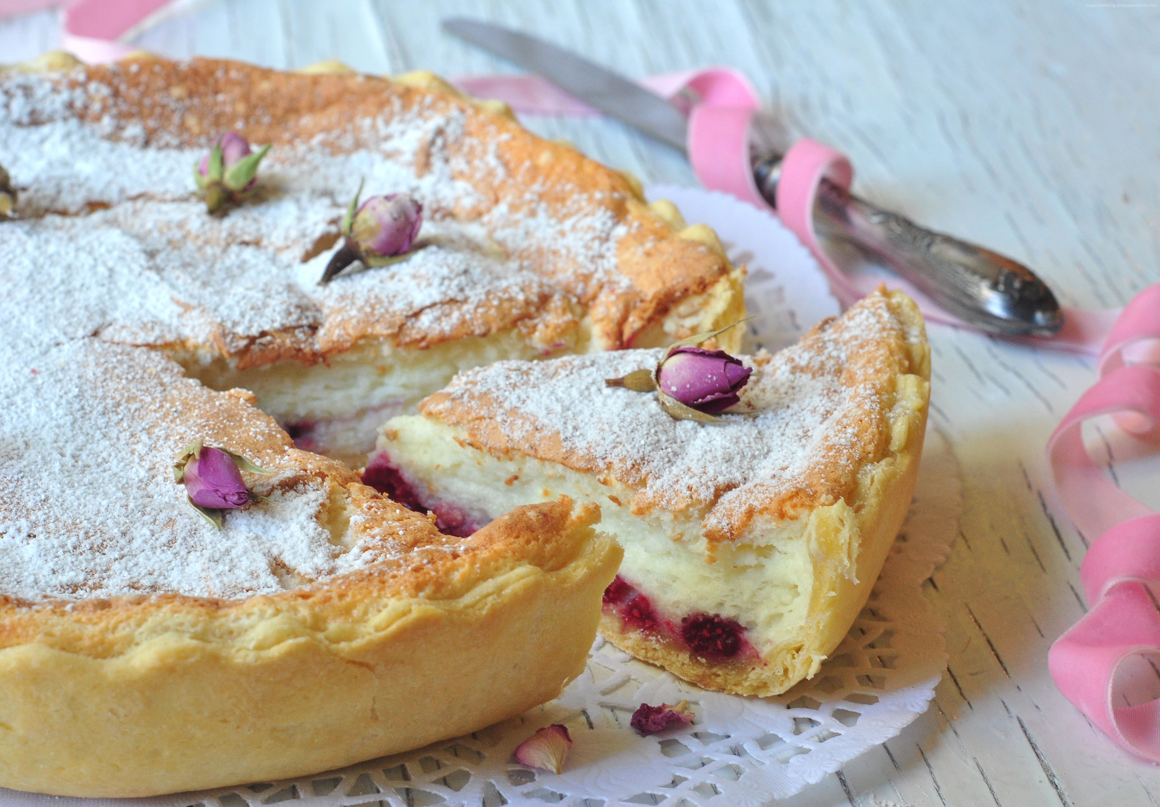 pie, soufflé, 2K, flowers, raspberry, HD Wallpaper