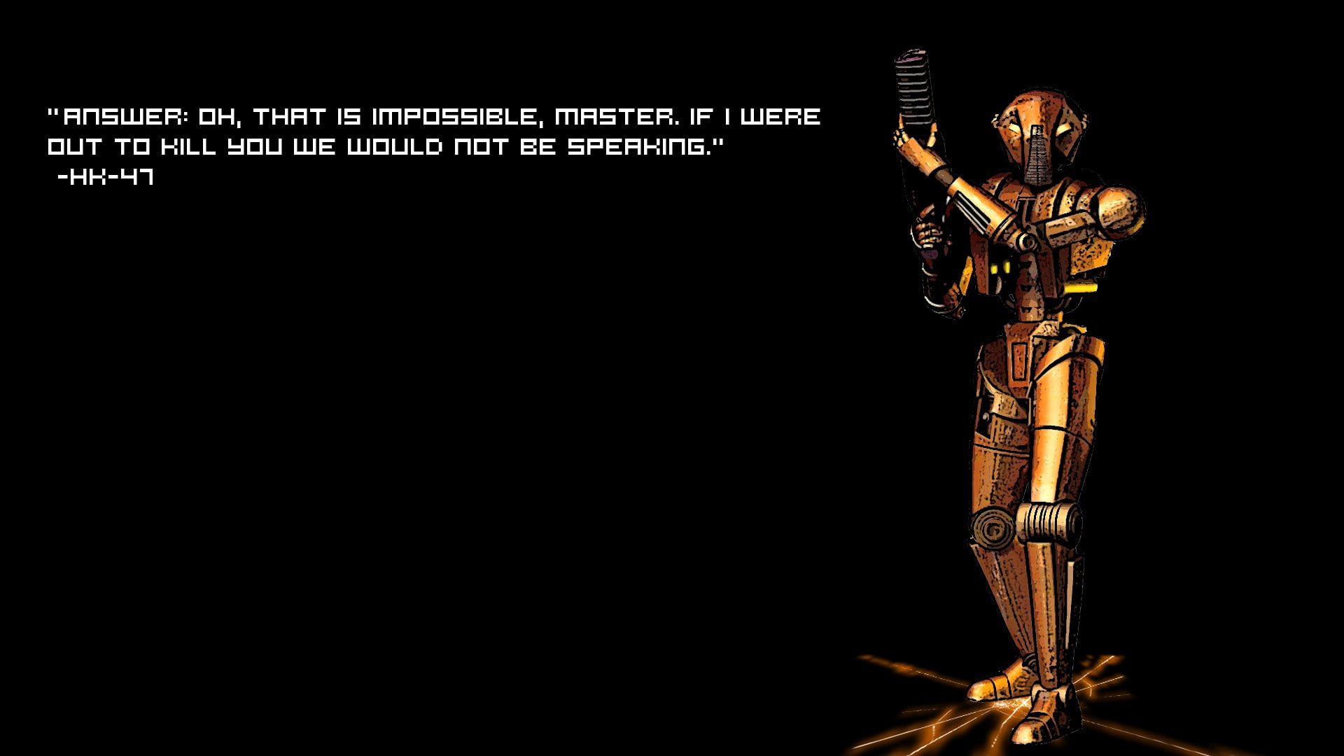 belief, copy space, text, sculpture, religion, 1080P, black background, spirituality, creativity, western script, Knights Of The Old Republic, HK 47, art and craft, HD Wallpaper