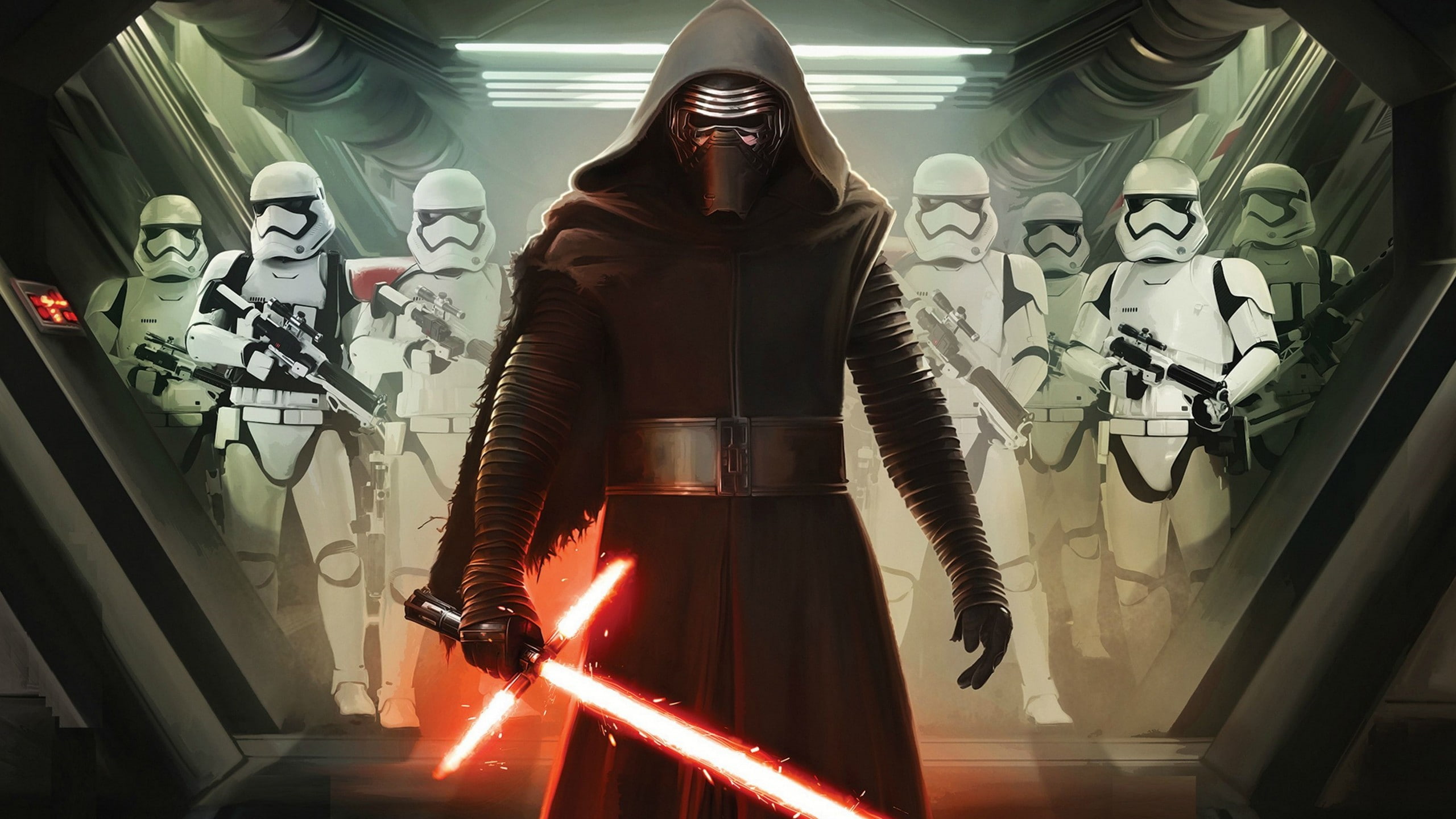 lightsaber, Sith, 2K, Kylo Ren, Star Wars: The Force Awakens, artwork, Storm Troopers, stormtrooper, Star Wars, HD Wallpaper