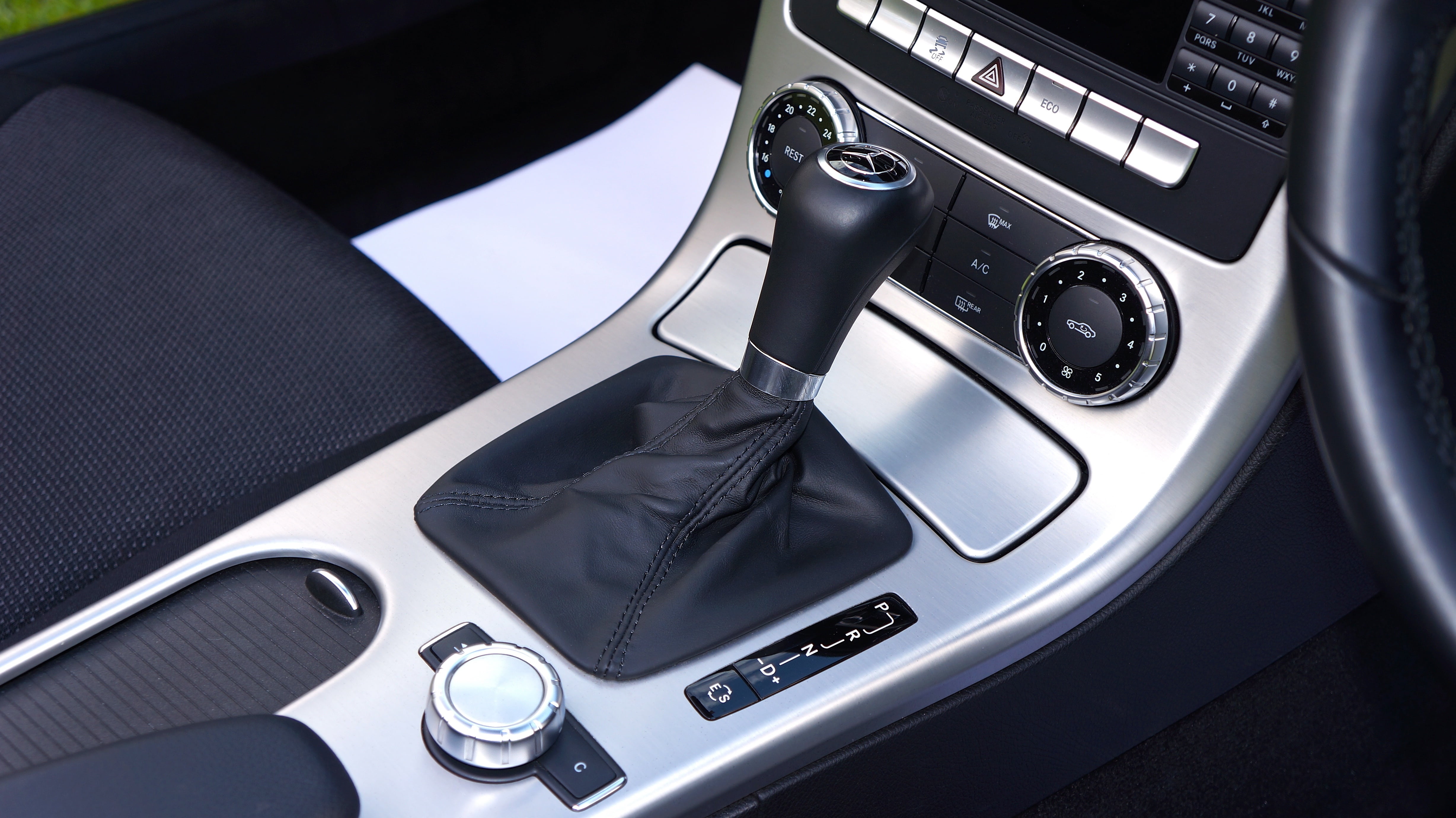4K, leather, high angle view, indoors, gear, no people, comfortable, black, close-up, transport, motor, panel, automotive, steering, air vehicle, automatic, HD Wallpaper