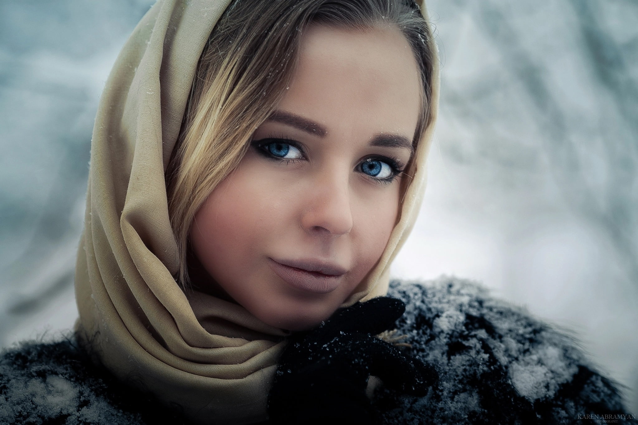women, portrait, one person, snow, human face, warm clothing, beauty, beautiful woman, winter, Karen Abramyan, nature, hairstyle, close-up, looking at camera, HD Wallpaper