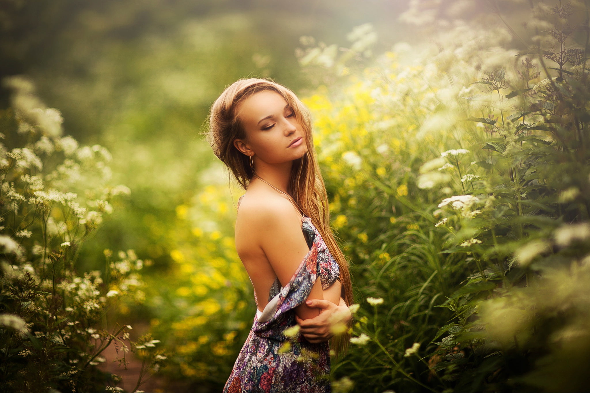 s, adult, Karen Abramyan, floral, black, pink, beauty, nature, summer sound, women, leisure activity, one person, dreams, girl, dress, real people, three quarter length, HD Wallpaper