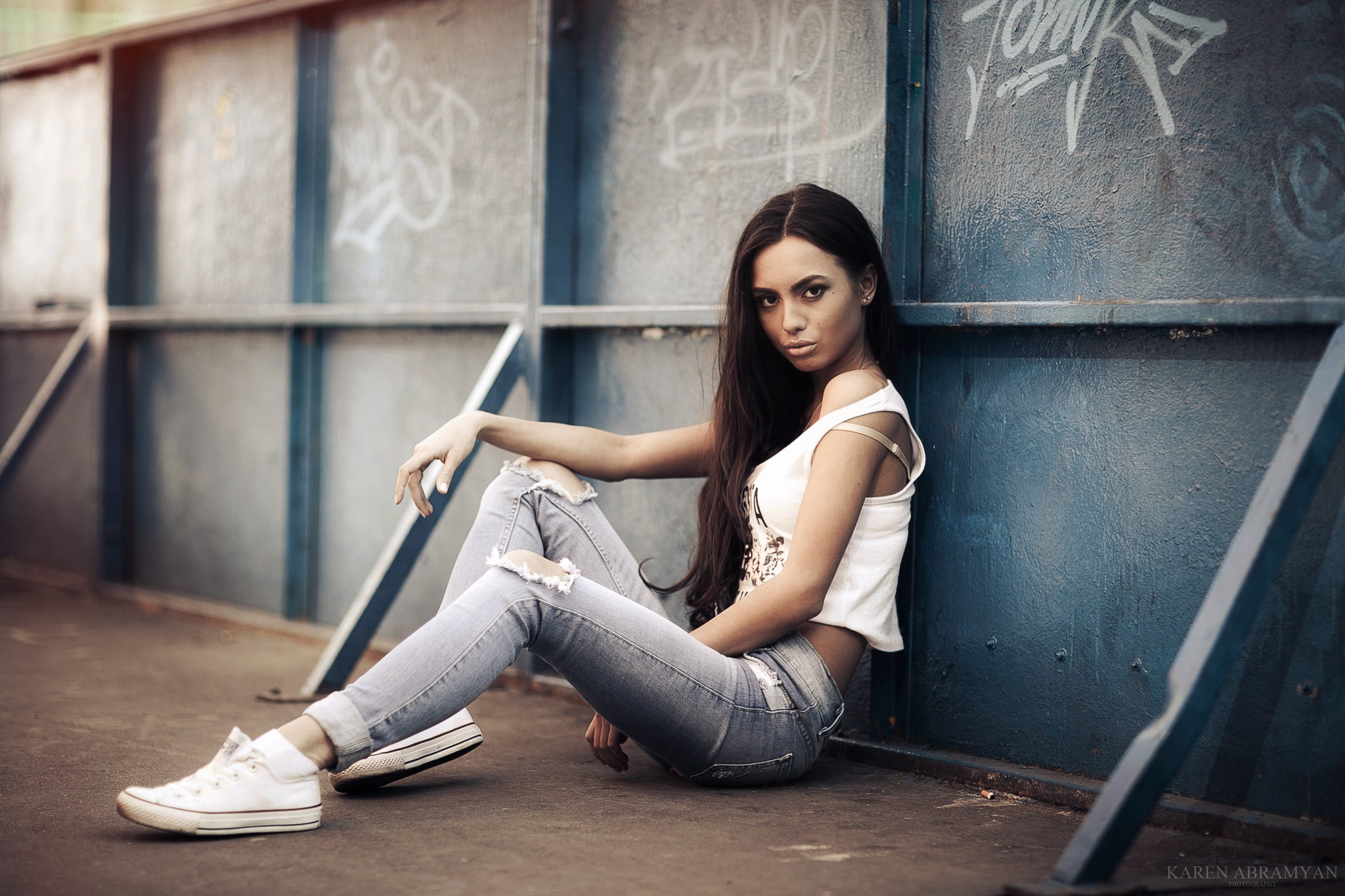 1080P, brunette, model, look, girl, Karen Abramyan, HD Wallpaper