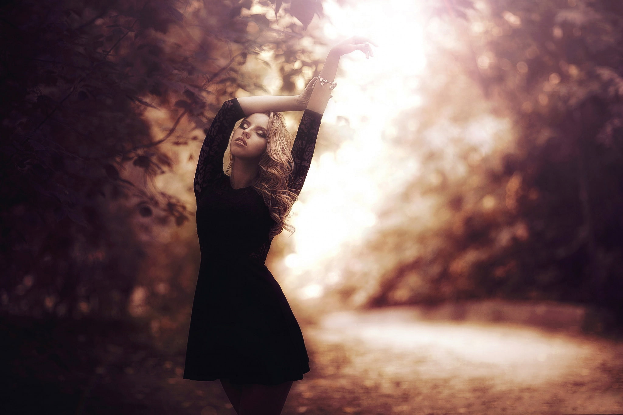 Park, Karen Abramyan, lighting, dress, girl, autumn, 1080P, HD Wallpaper