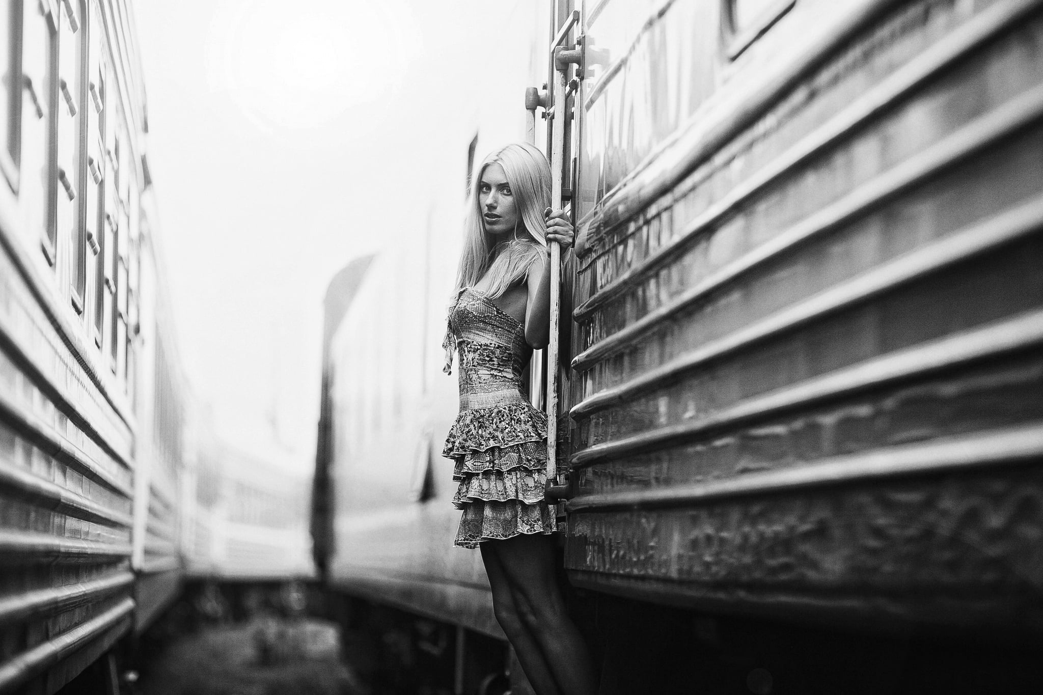 the car, trains, girl, 1080P, Karen Abramyan, HD Wallpaper