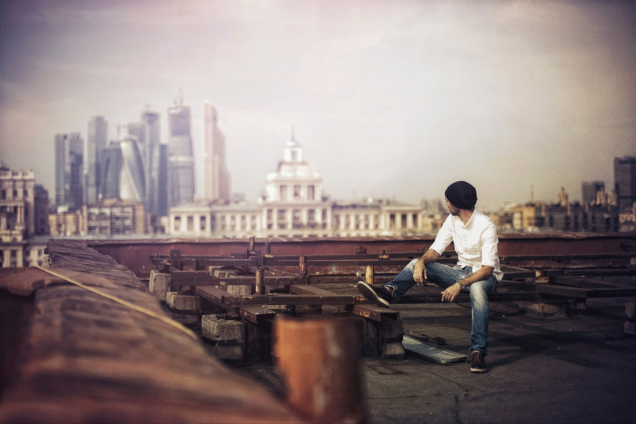 roof, photographer, 1080P, the city, Karen Abramyan, HD Wallpaper