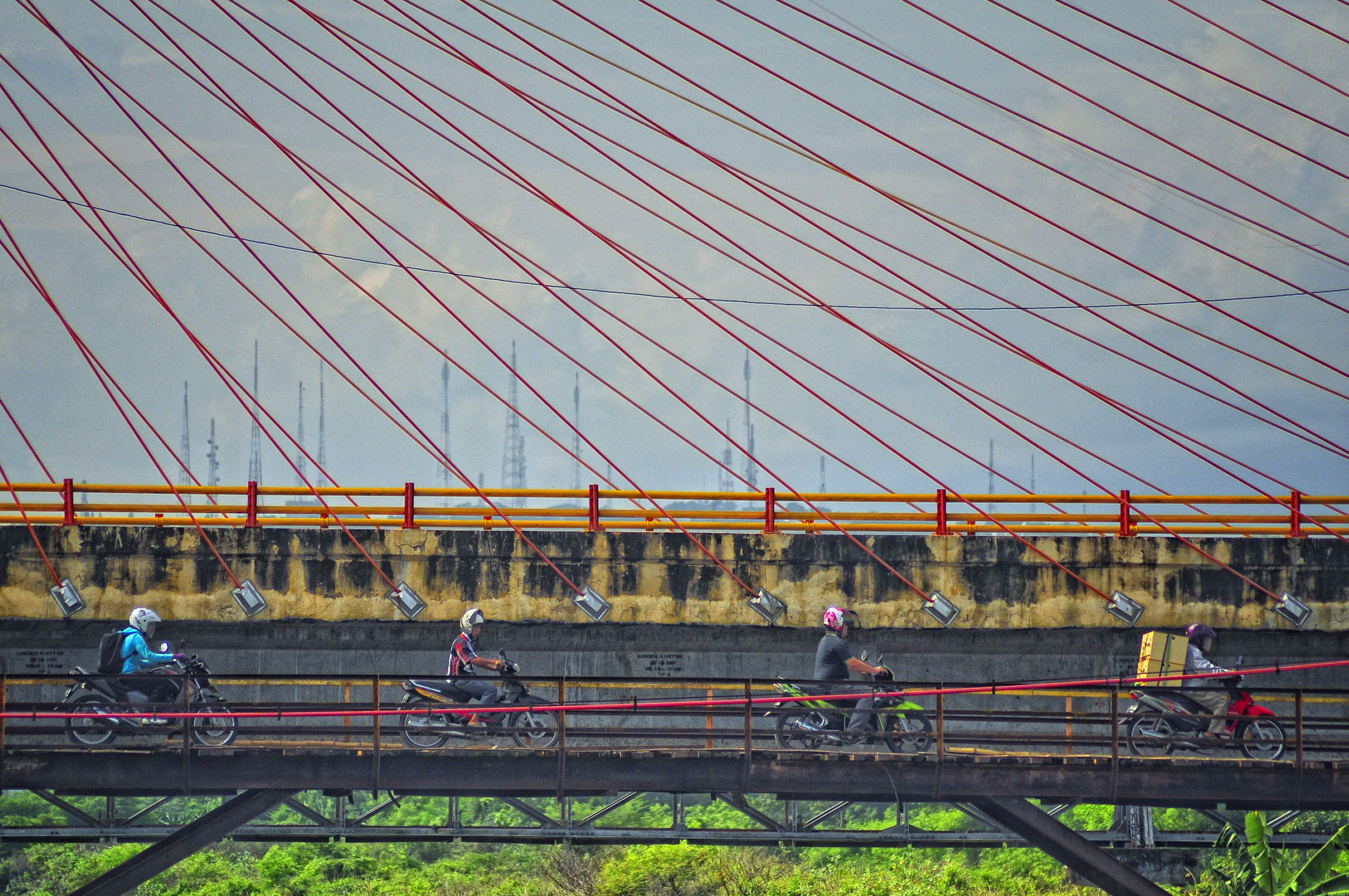 travel, central java, clear sky, outdoors, 5K, engineering, nature, bridge - man made structure, mode of transportation, semarang, cable, lifestyles, sky, HD Wallpaper