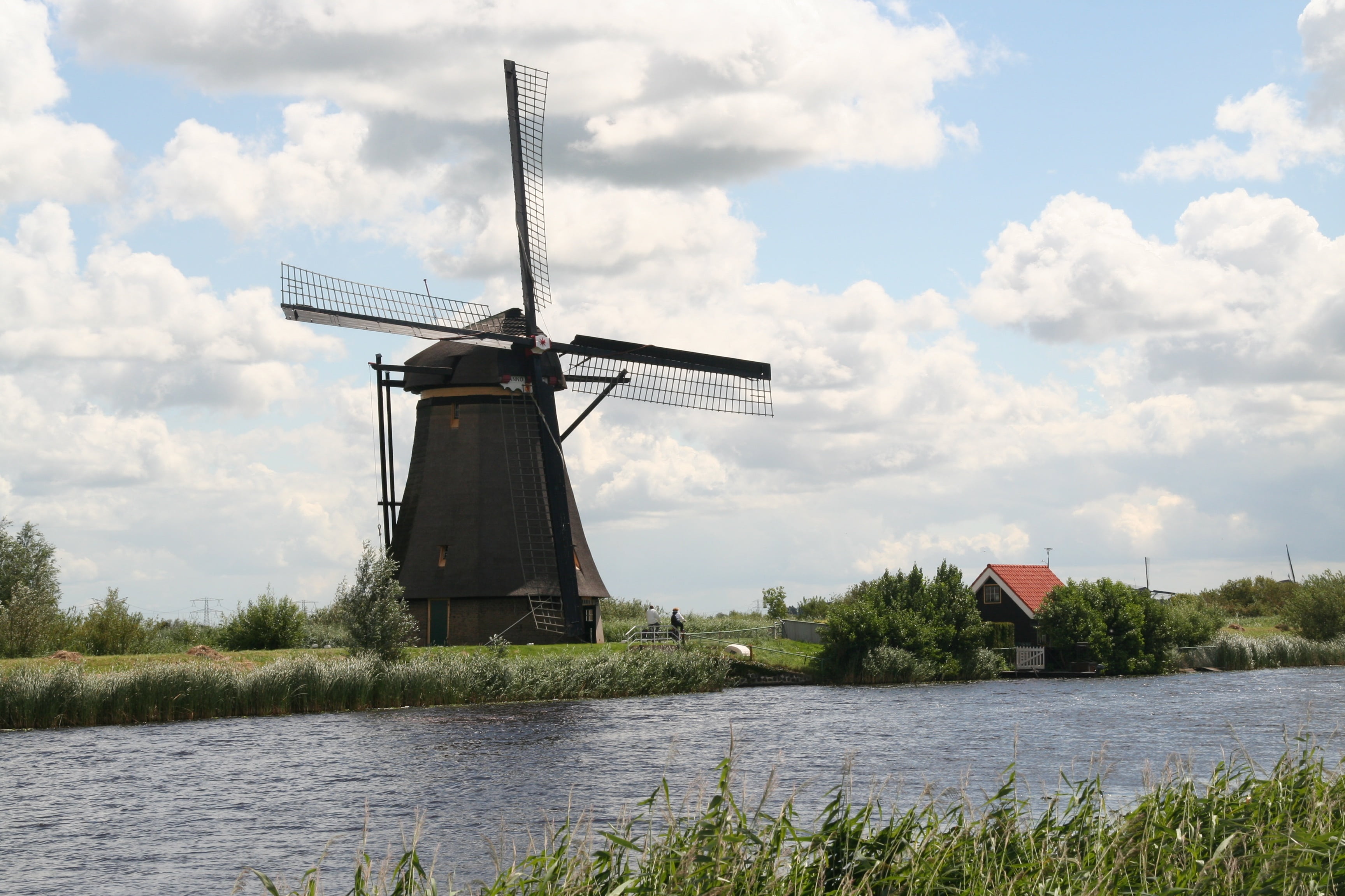 water, wind power, alternative energy, no people, 2K, architecture, rural Scene, cloud - sky, wind turbine, turbine, renewable energy, windmill, old, day, HD Wallpaper