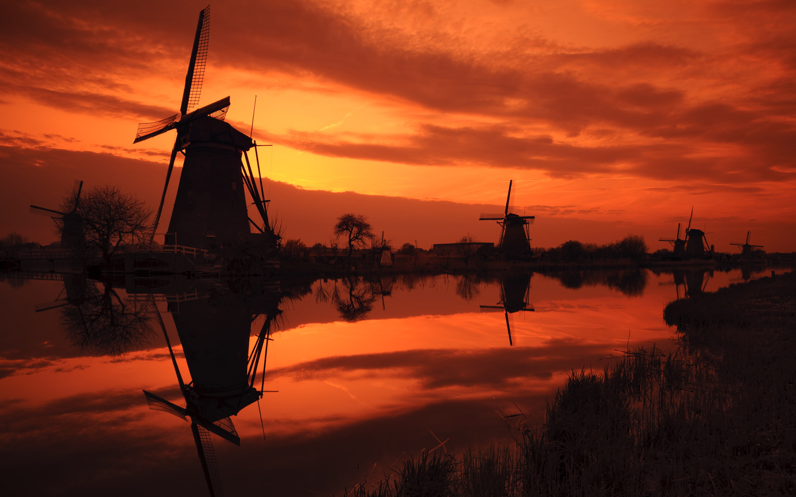 sunset, Kinderdijk, 2K, HD Wallpaper