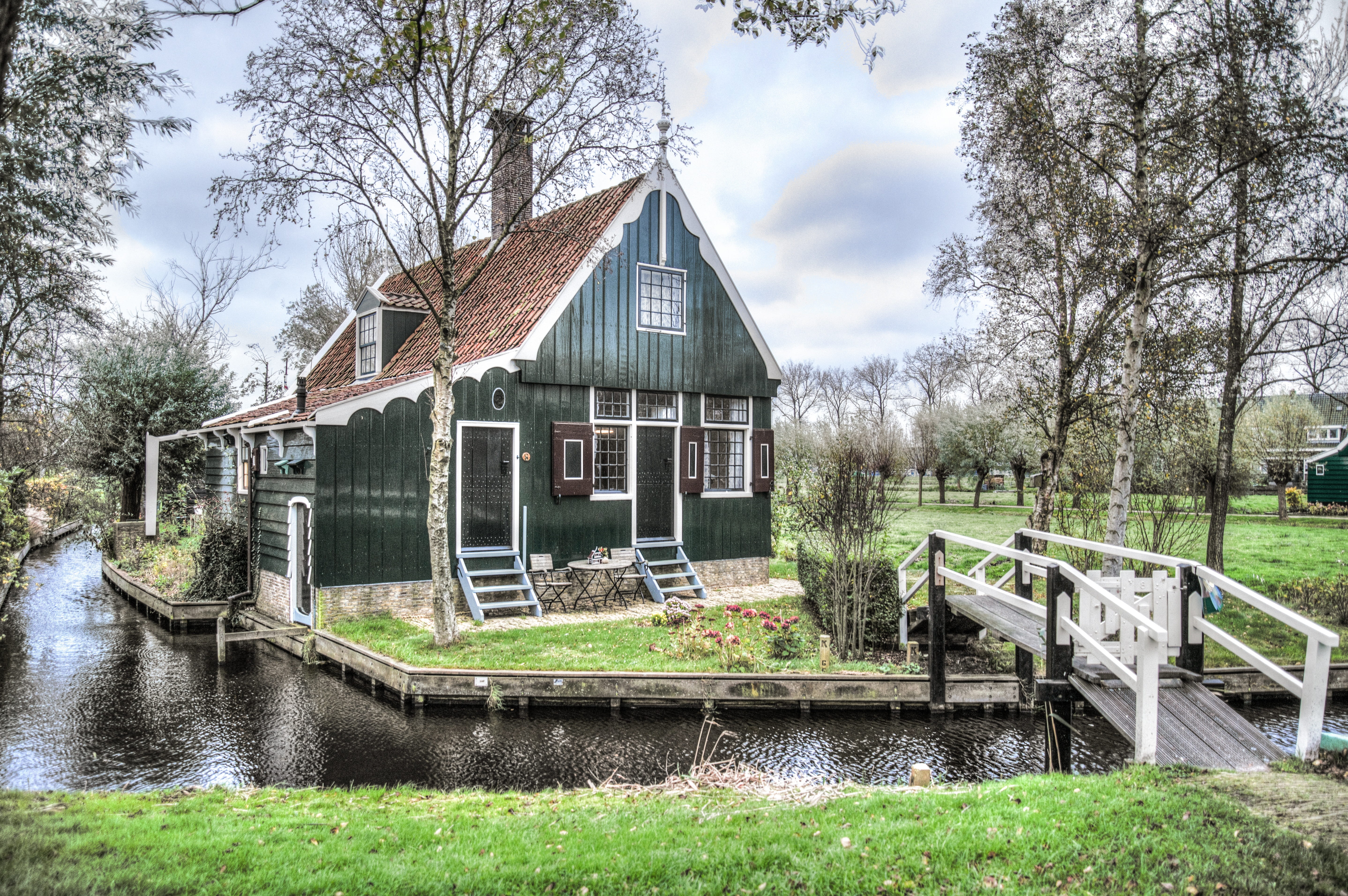 europe, building, famous, tourism, dutch, water, green, scenic, bare tree, trees, 5K, village, country, canal, house, schans, growth, built structure, HD Wallpaper