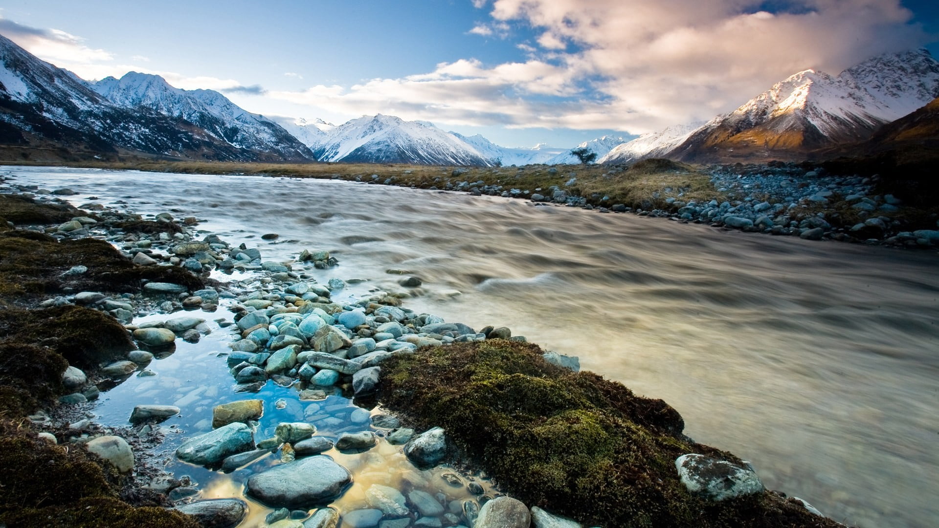 body, 1080P, rock, environment, flowing water, river, New Zealand, mountain peak, flowing, photo, stream - flowing water, beauty in nature, solid, cold temperature, HD Wallpaper