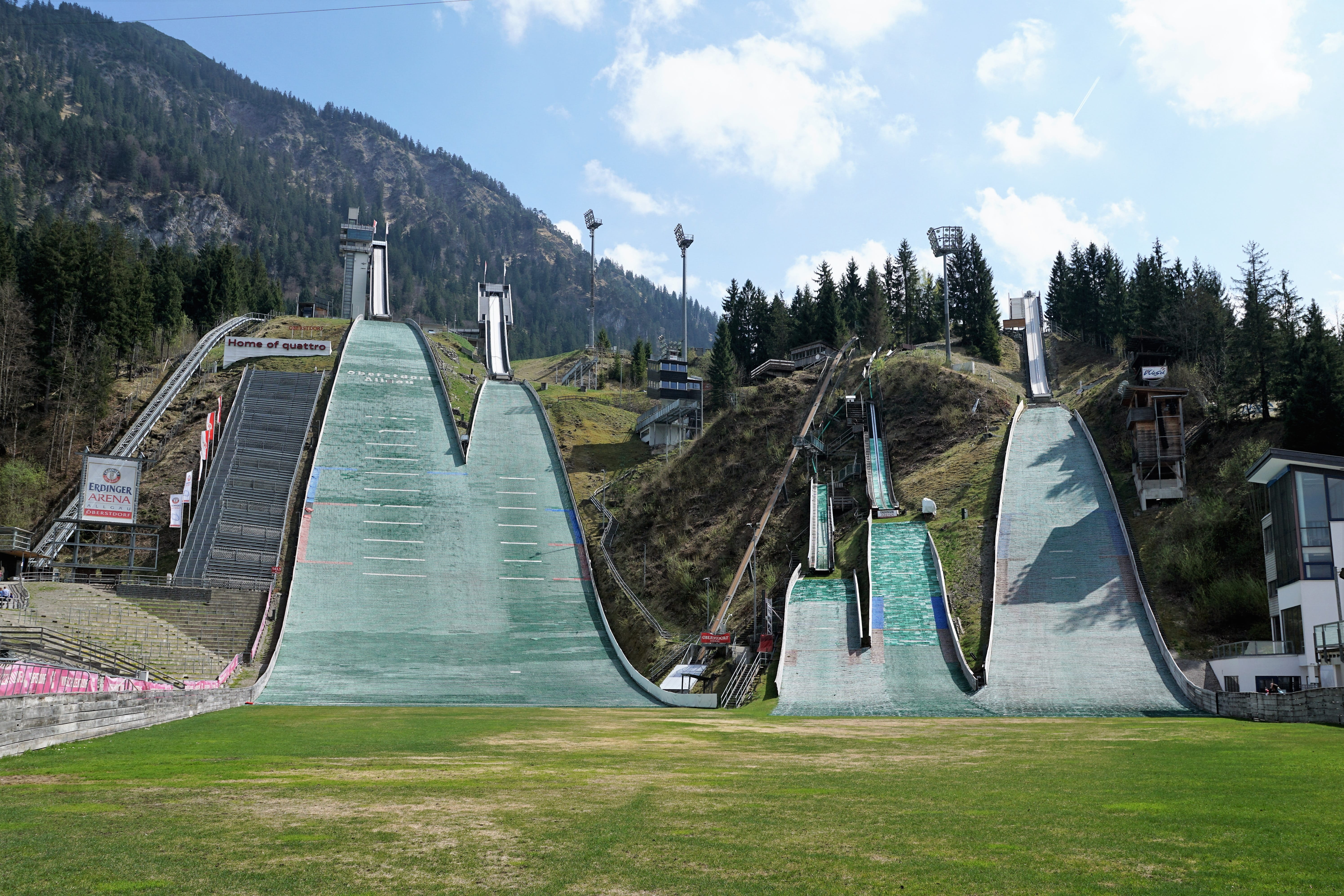 sky, day, ski jumping, transportation, beauty in nature, scenics - nature, grass, ski sport, ski, tree, building, sport, bad mitterndorf, water, panoramic, HD Wallpaper