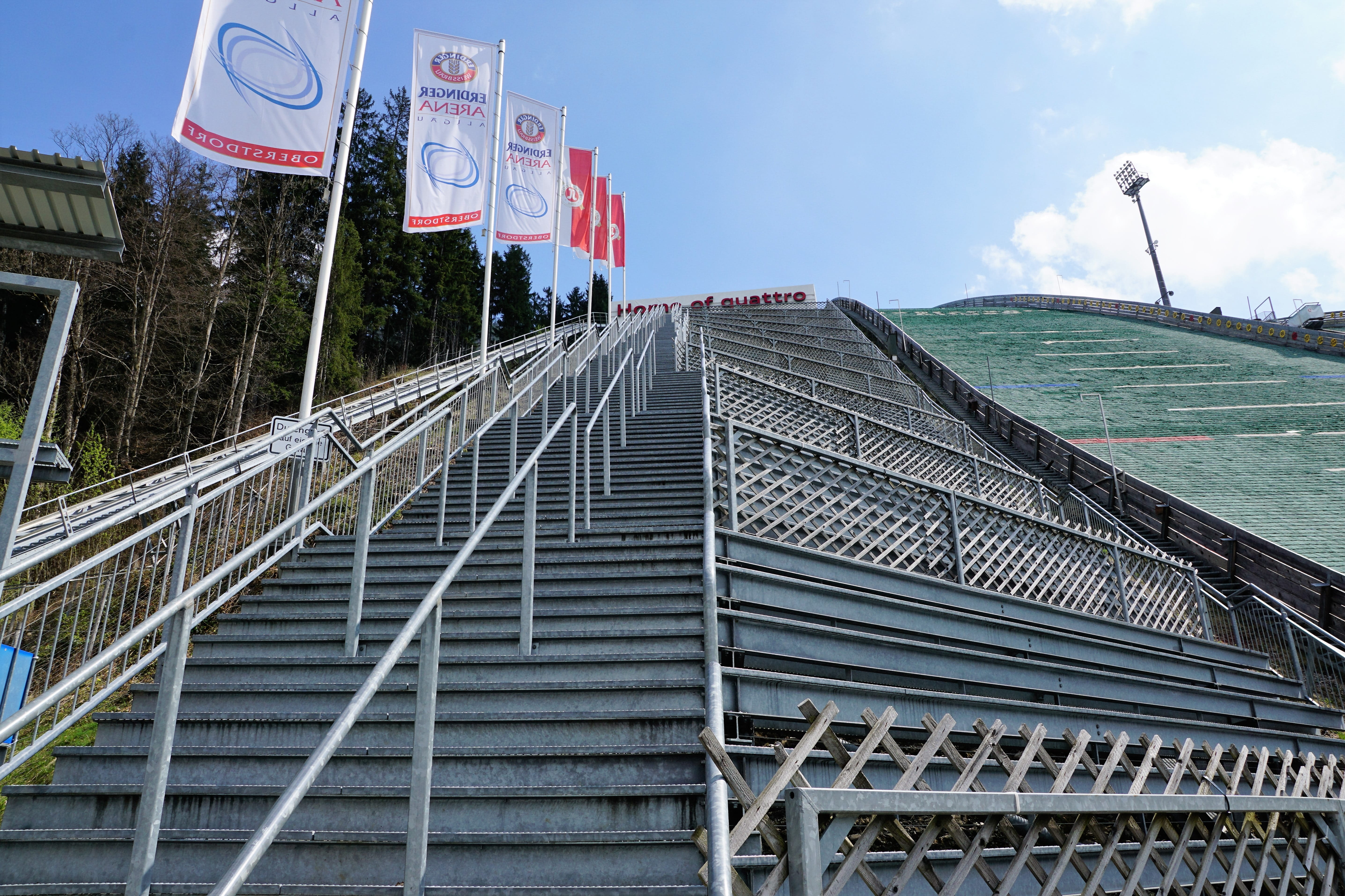 skiflug, sky, building exterior, industry, Oberstdorf, Hill, building, city, no people, communication, ski jumping, travel, sign, Allgäu, alpine, railing, HD Wallpaper