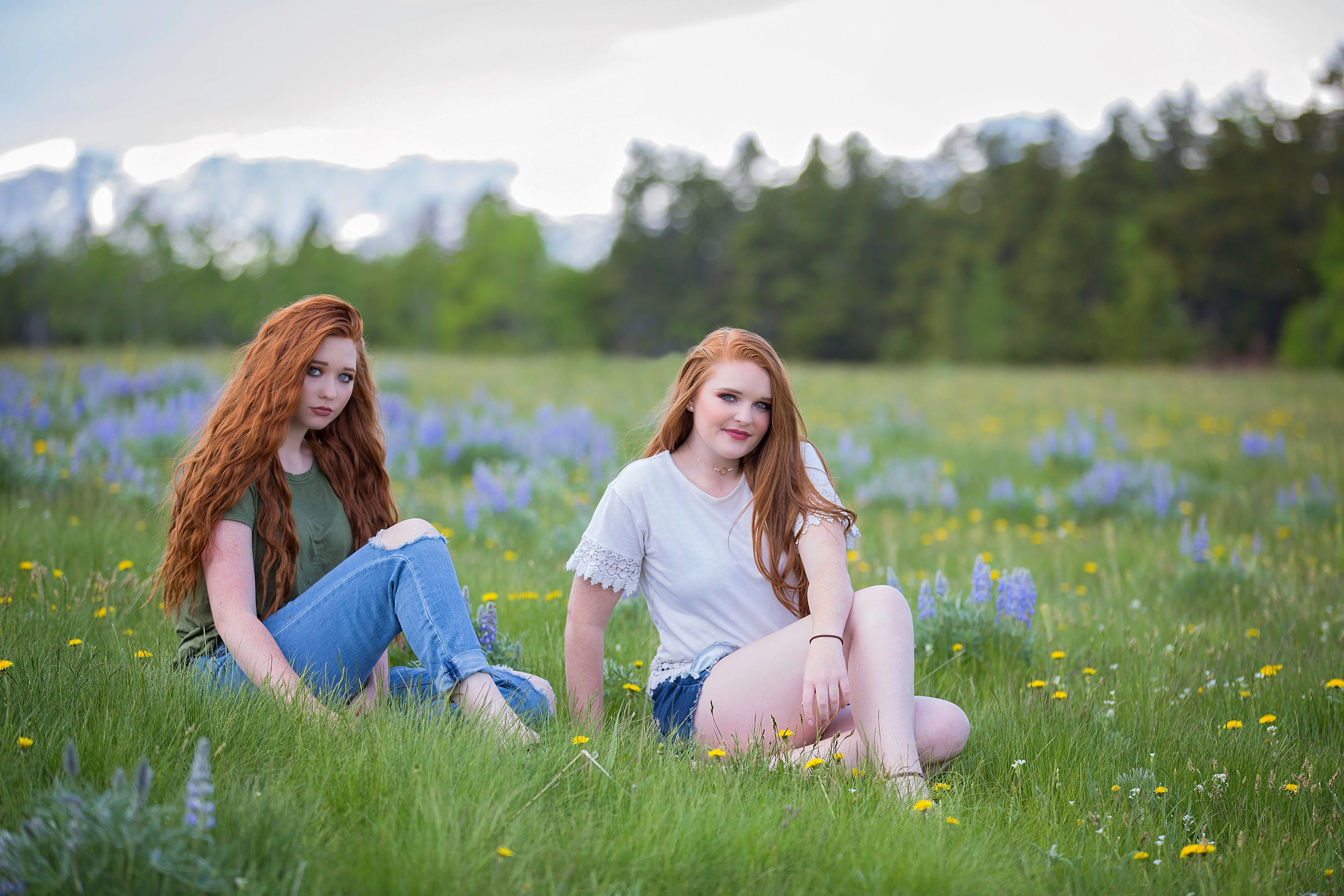 green, outdoor, sunny, land, countryside, young women, redhead, sky, rural, ginger, grass, sitting, outdoors, hairstyle, mountainside, leisure activity, HD Wallpaper